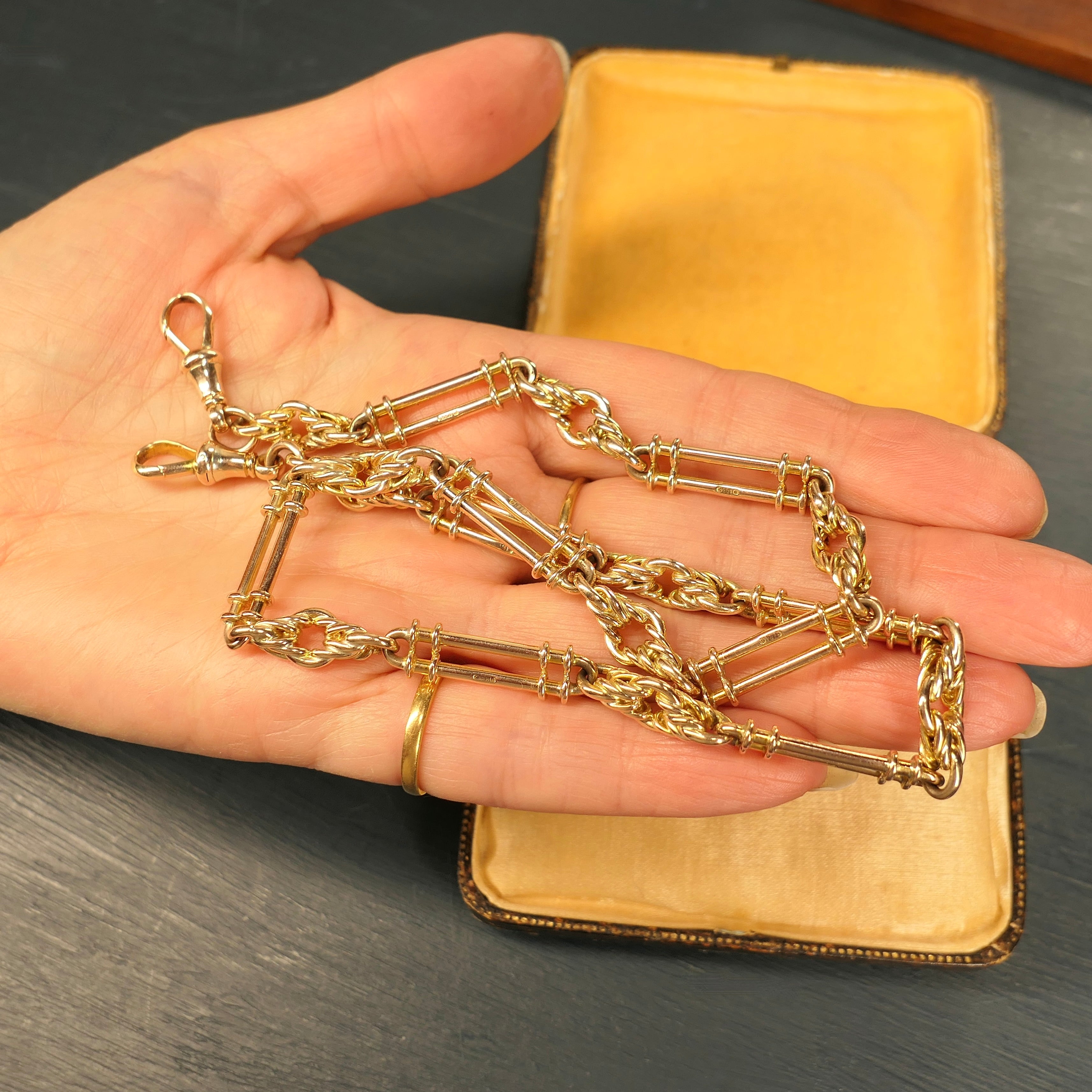 Antique, Victorian, heavy 9k gold watch chain necklace