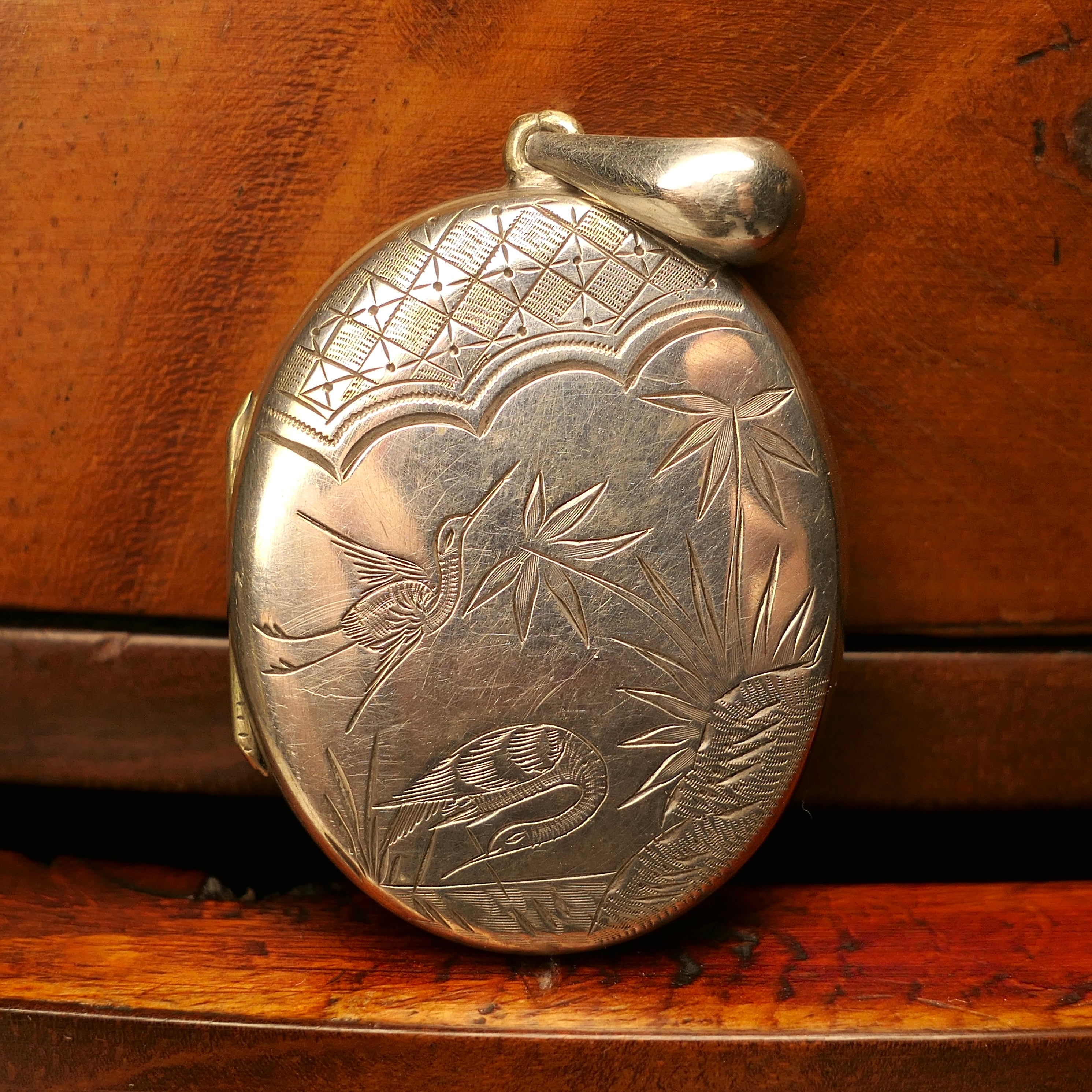 Victorian, Aesthetic Movement Silver Back & Front Locket, With Bird Motif