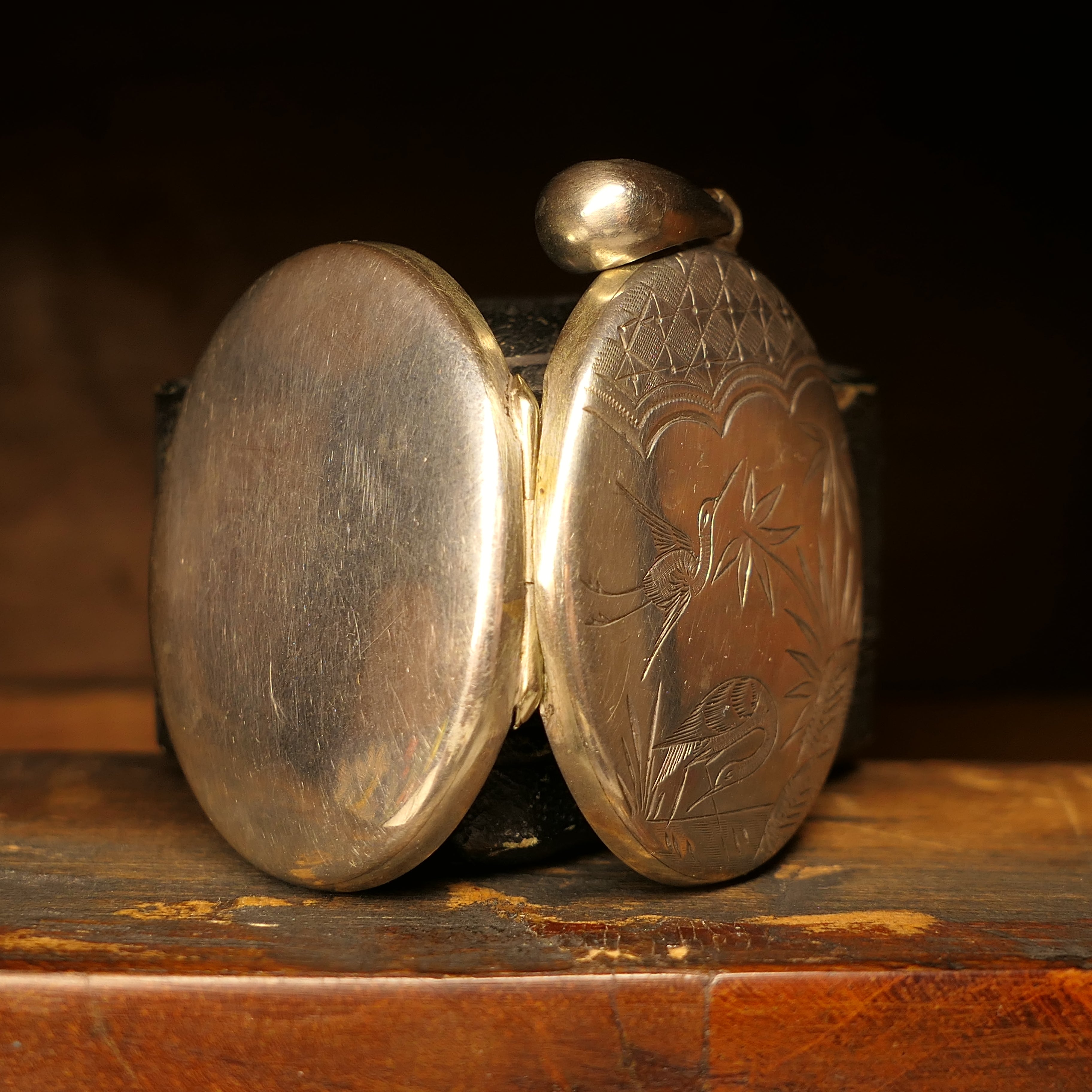 Victorian, Aesthetic Movement Silver Back & Front Locket, With Bird Motif