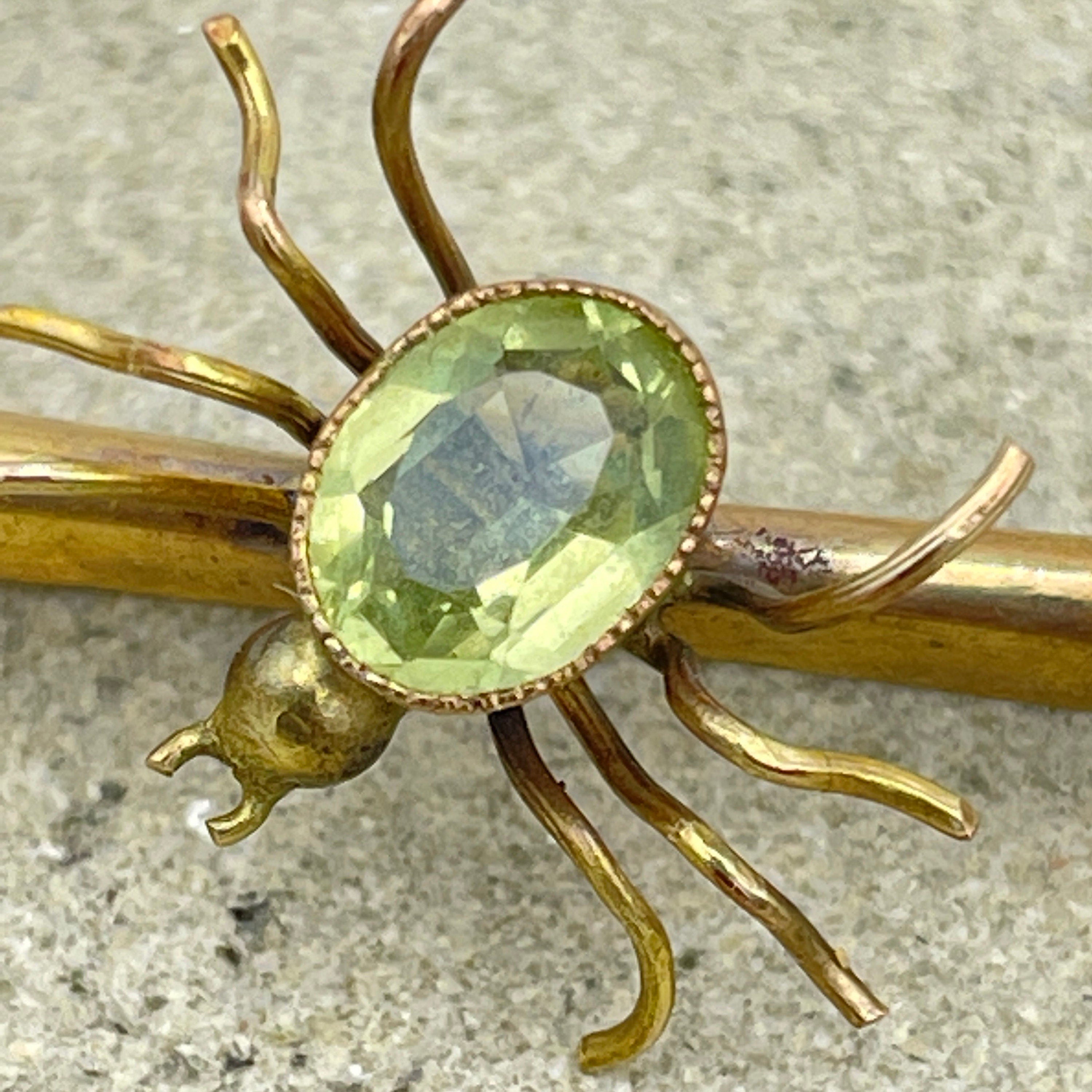 Victorian 9ct Gold peridot Spider brooch