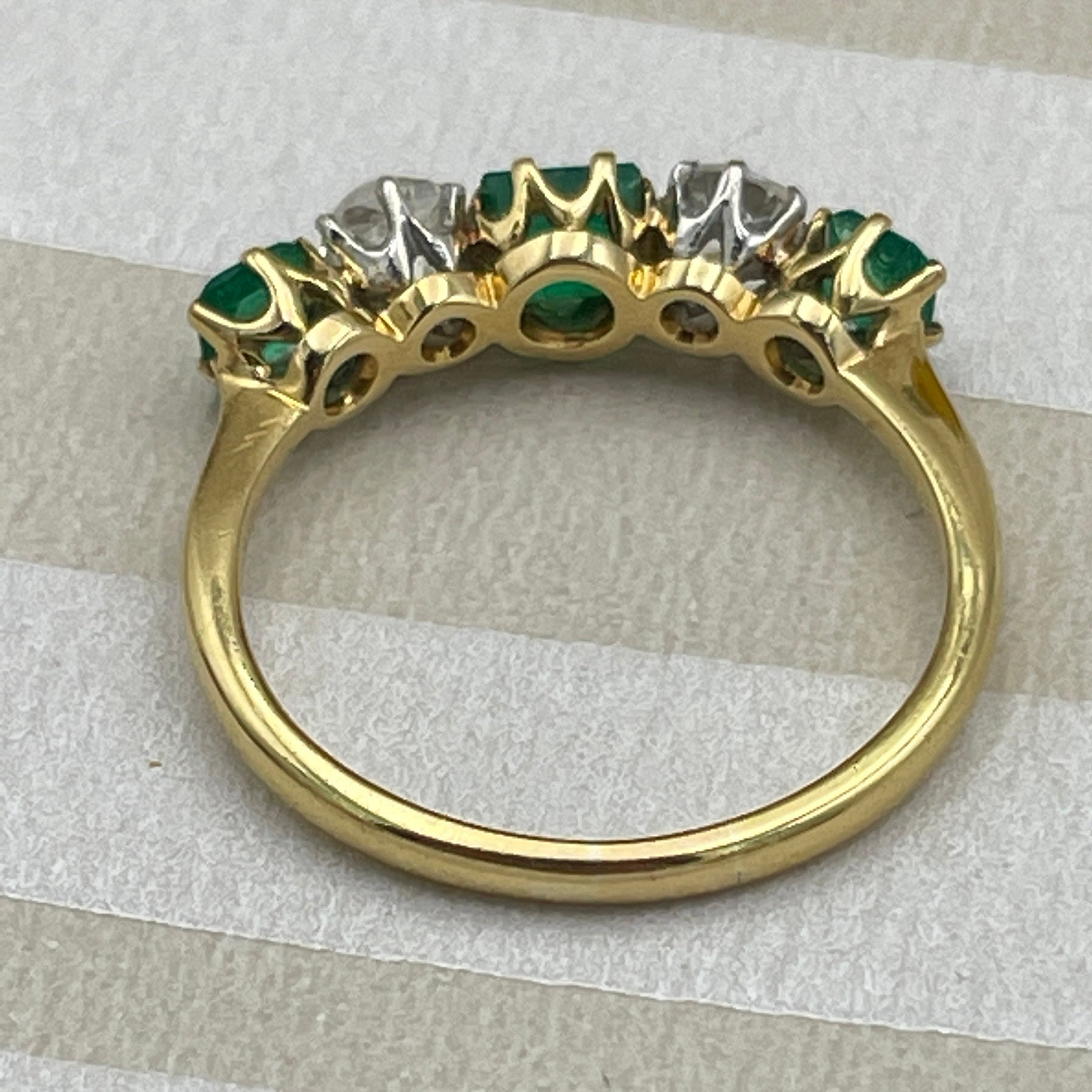 Edwardian 18ct Gold, old mine cut Diamond & Emerald five stone ring