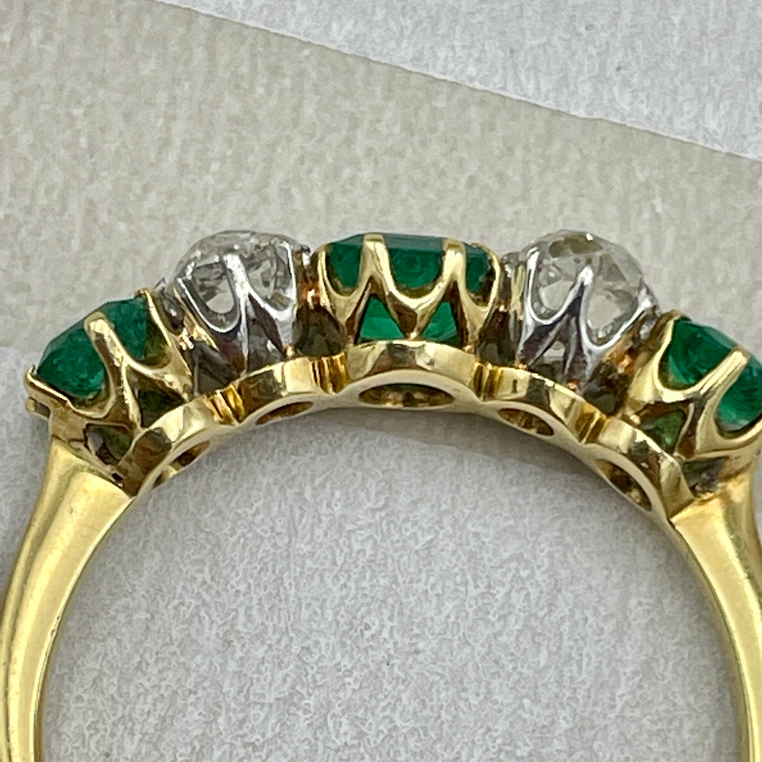 Edwardian 18ct Gold, old mine cut Diamond & Emerald five stone ring