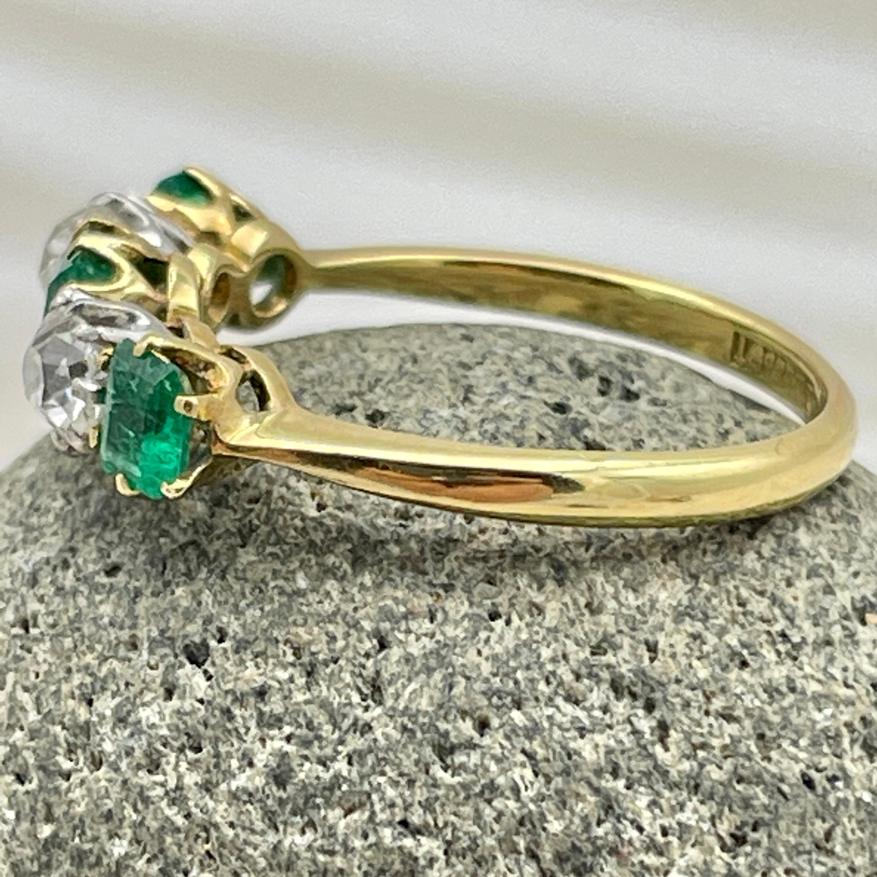 Edwardian 18ct Gold, old mine cut Diamond & Emerald five stone ring