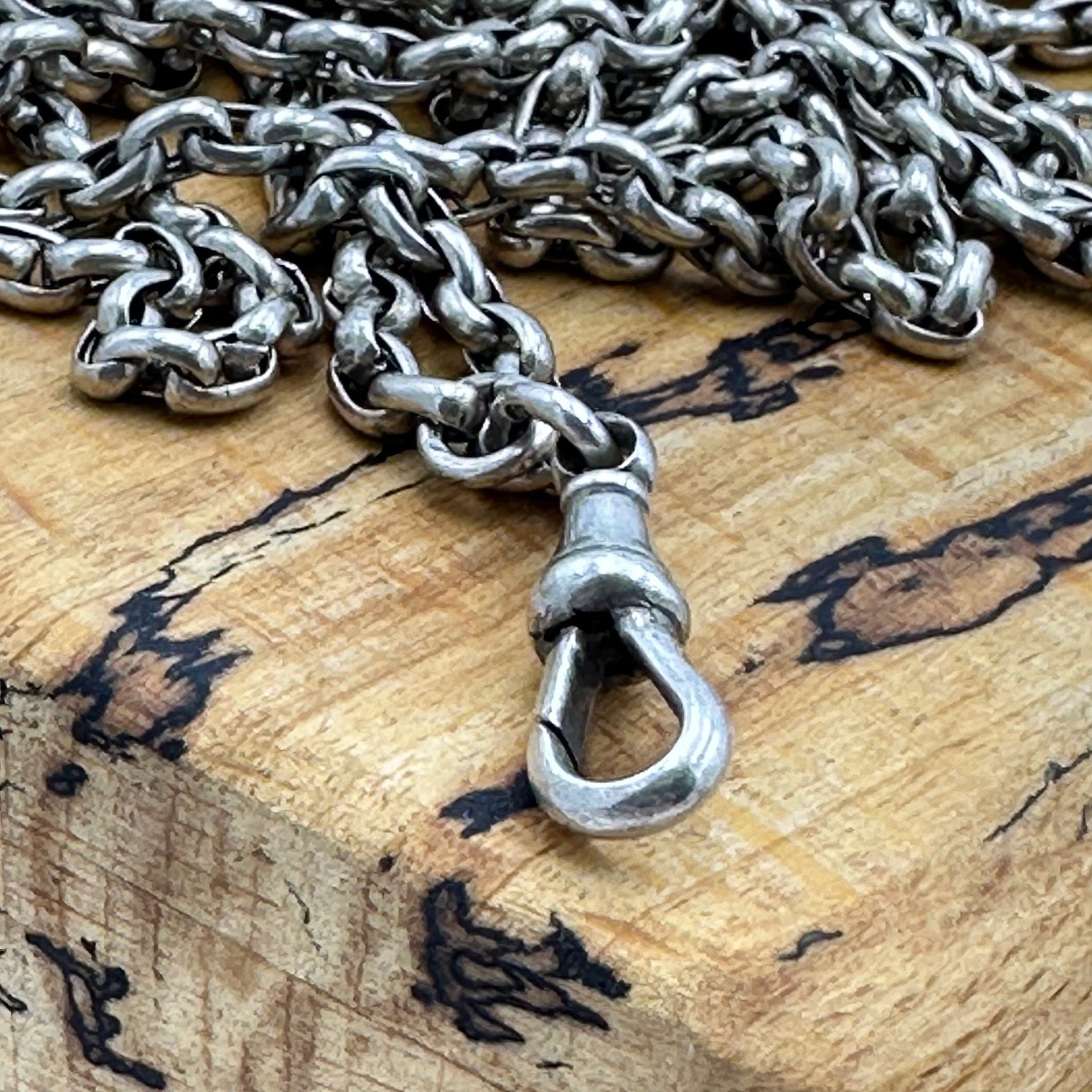 Antique, Sterling Silver, long guard chain, with dog clip