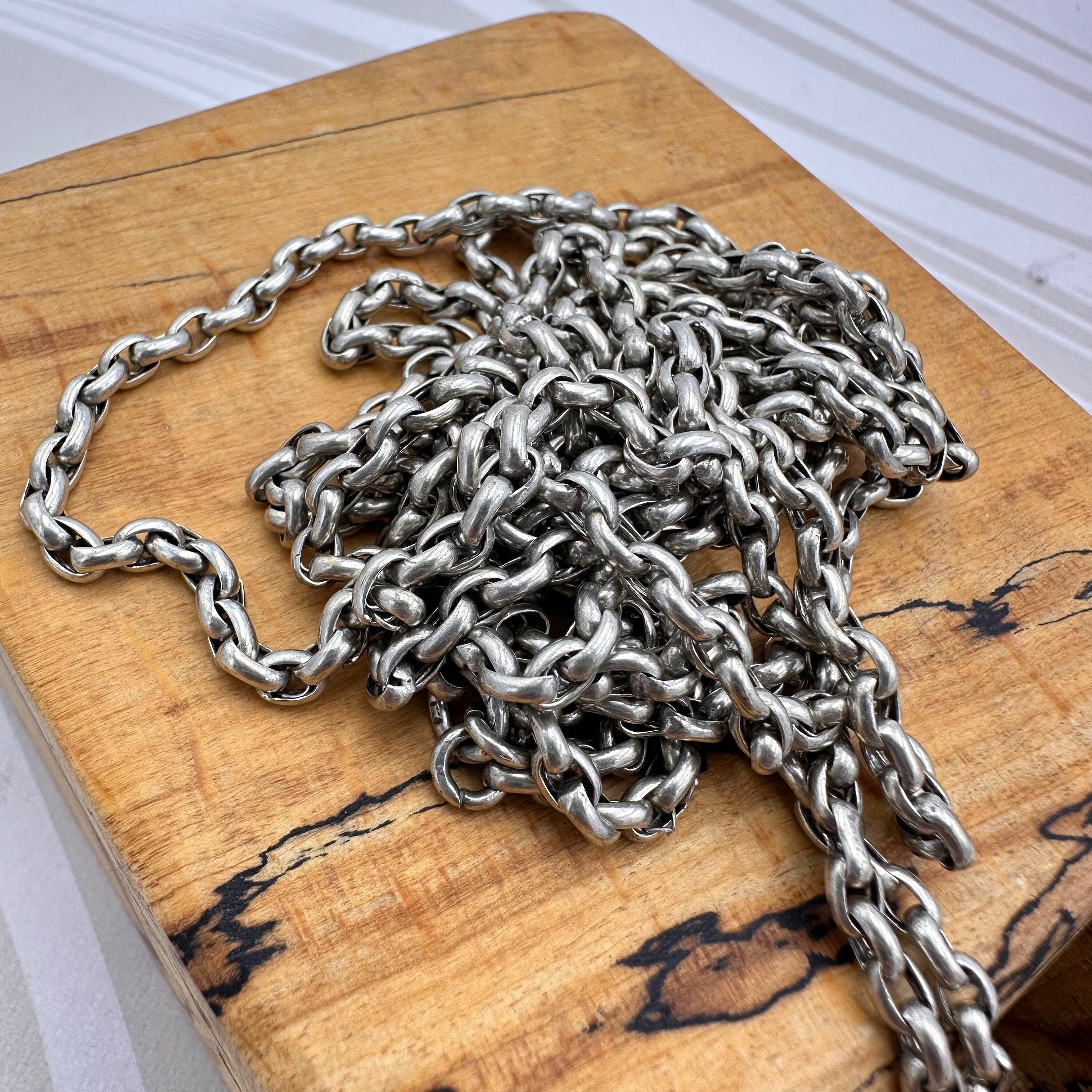 Antique, Sterling Silver, long guard chain, with dog clip