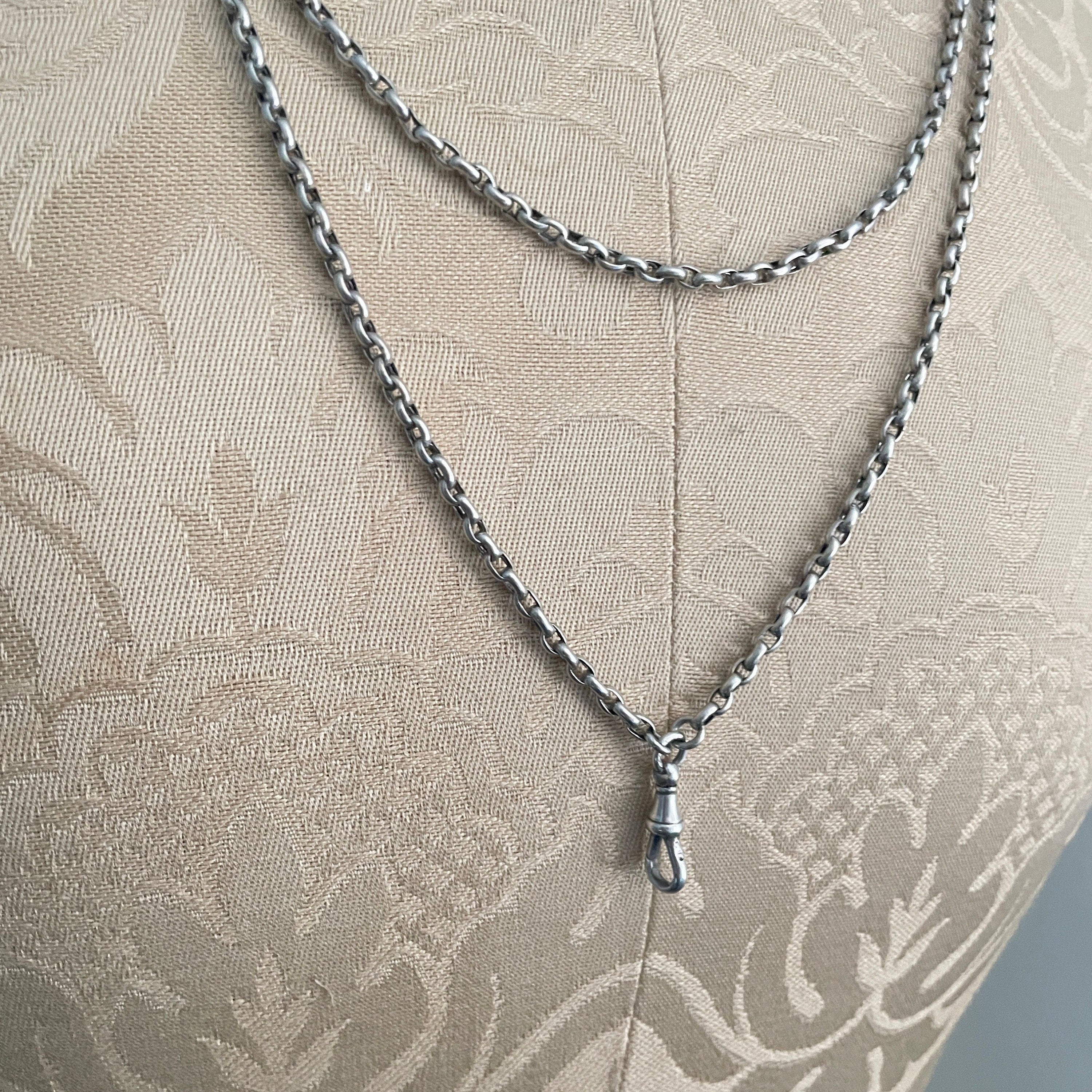 Antique, Sterling Silver, long guard chain, with dog clip