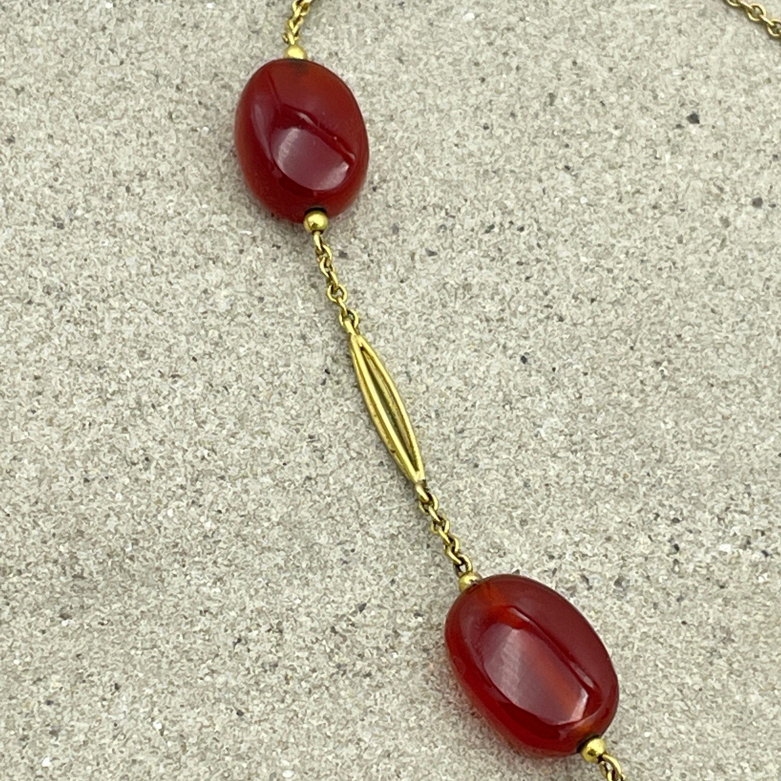 Art deco 9ct gold & carnelian beaded chain necklace c1920s