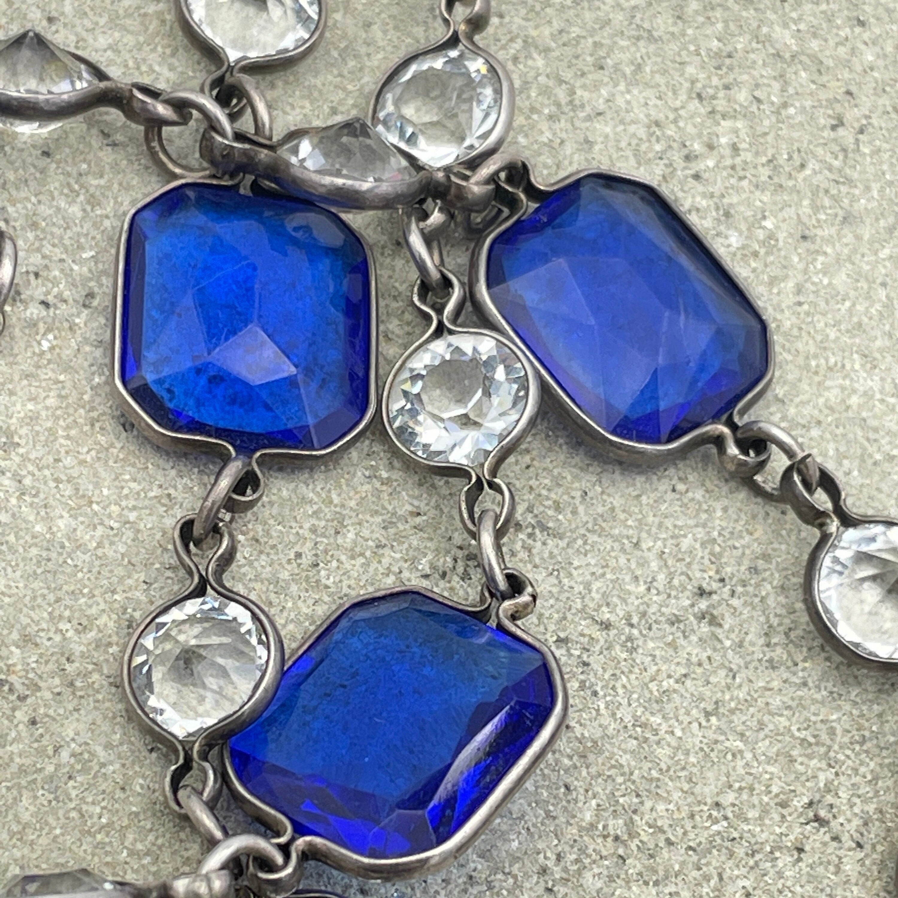 Art deco silver & cut glass paste stones silver bezel set necklace c1930s