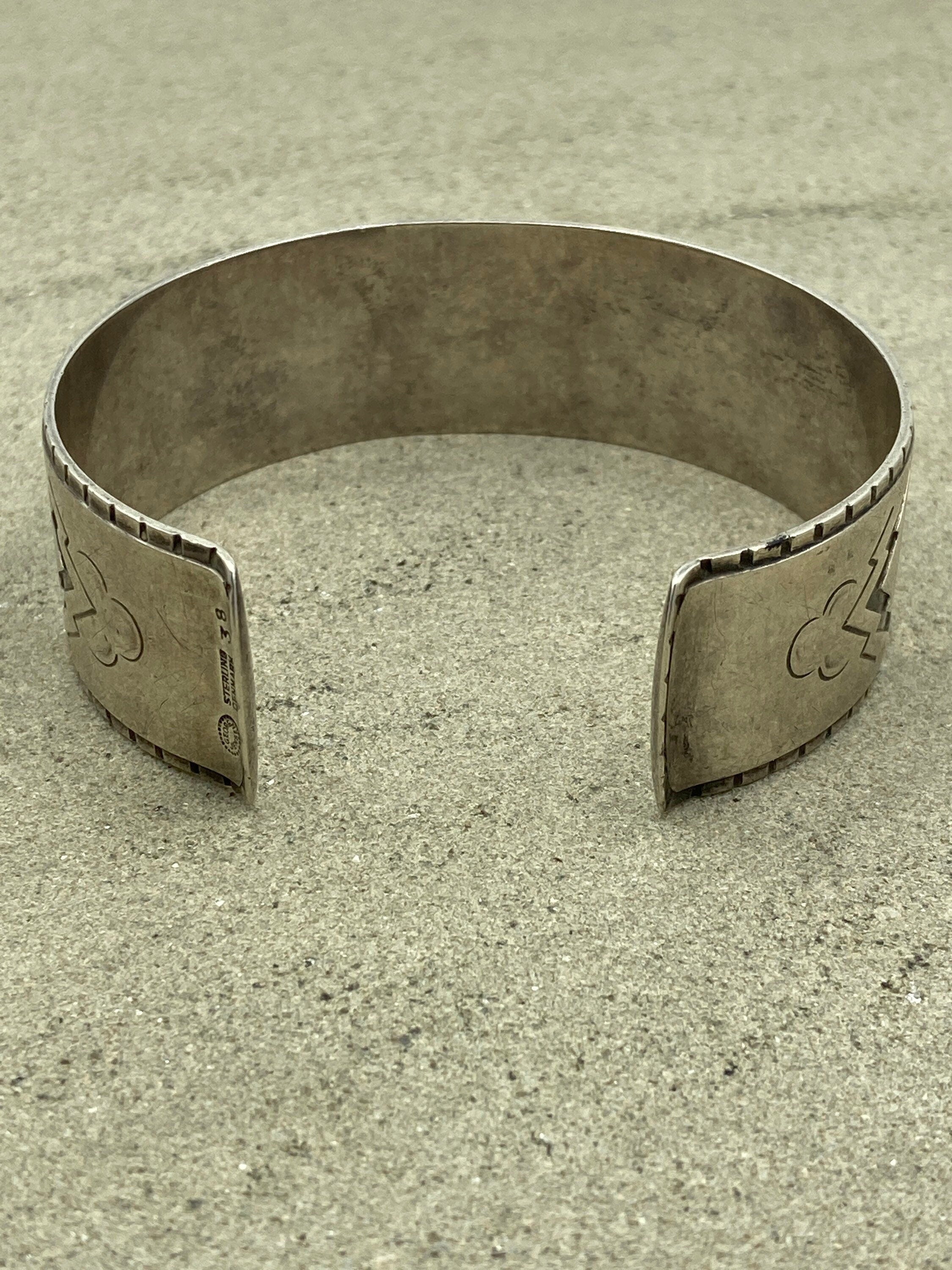 Vintage georg jensen cuff bangle bracelet no. 38 art deco motifs signed post 1945 mark