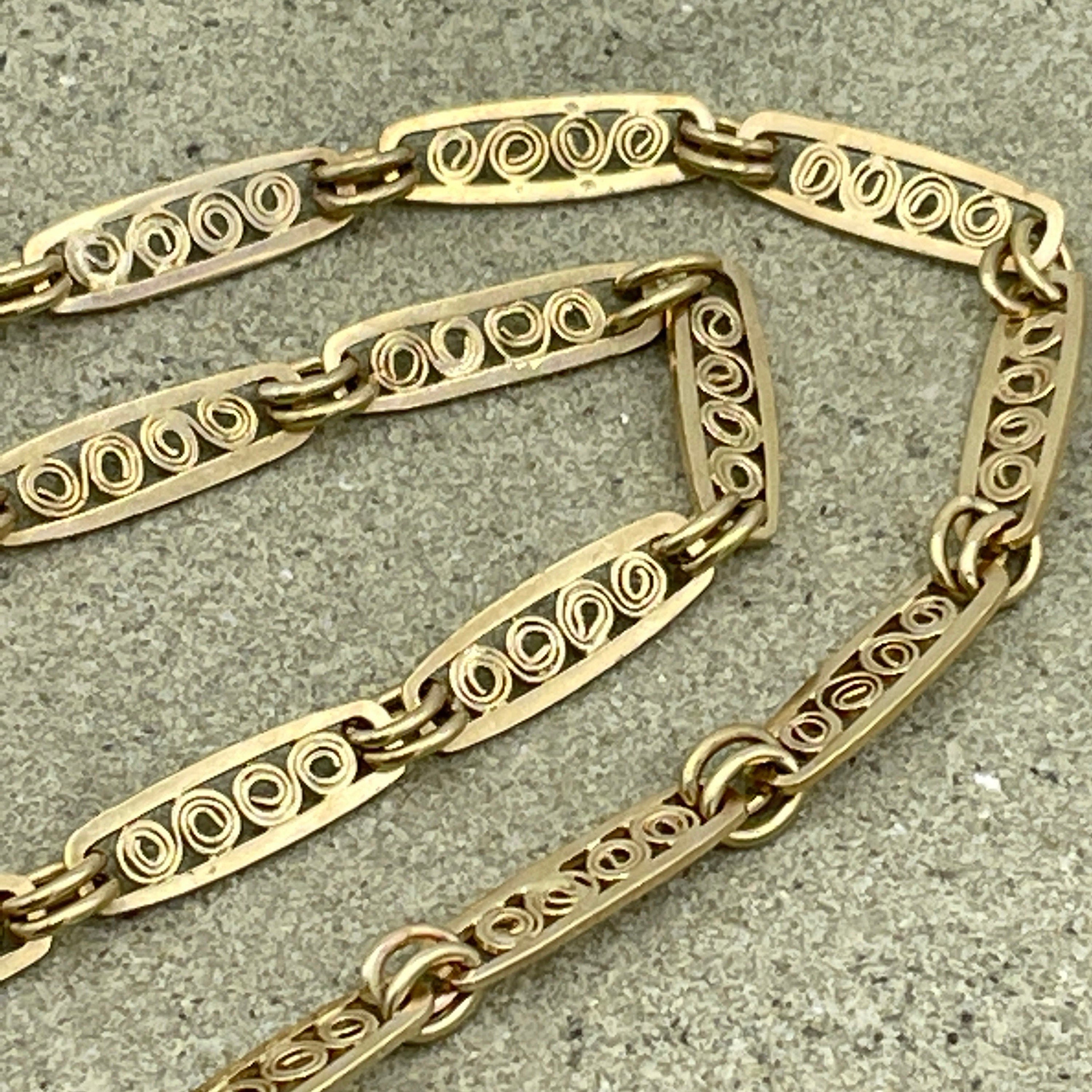 Vintage 9ct gold fancy link filigree chain, 14.5 grams