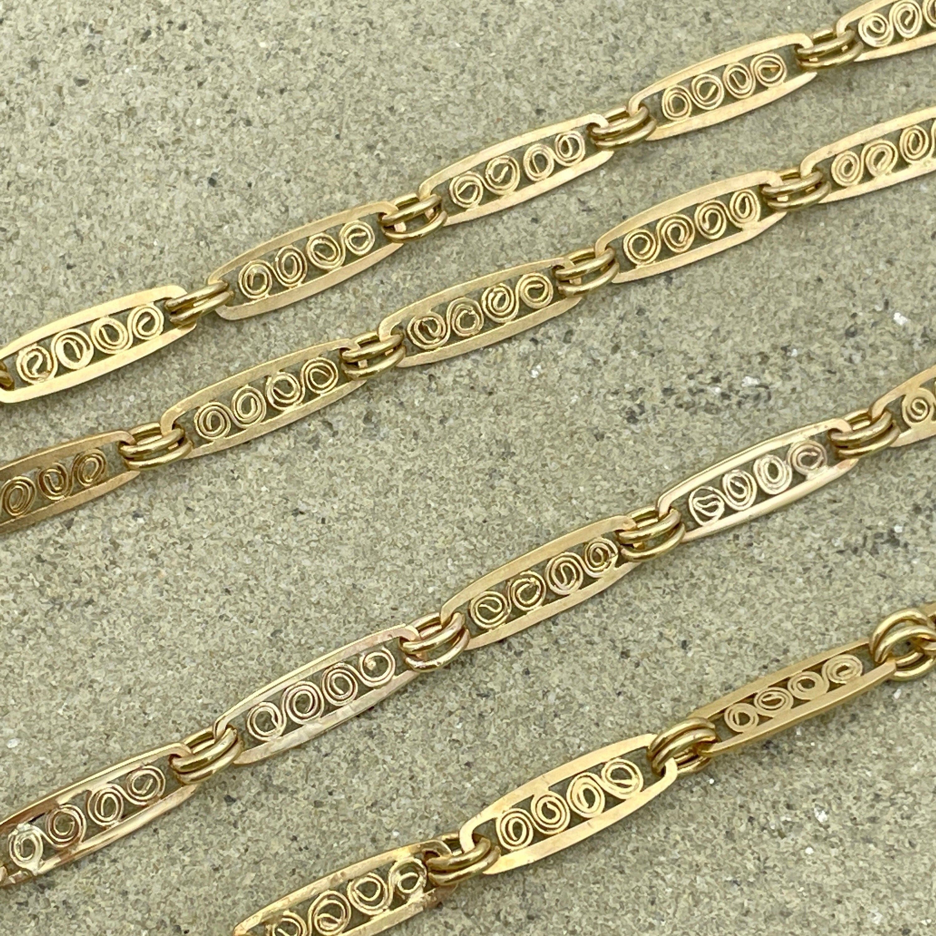 Vintage 9ct gold fancy link filigree chain, 14.5 grams