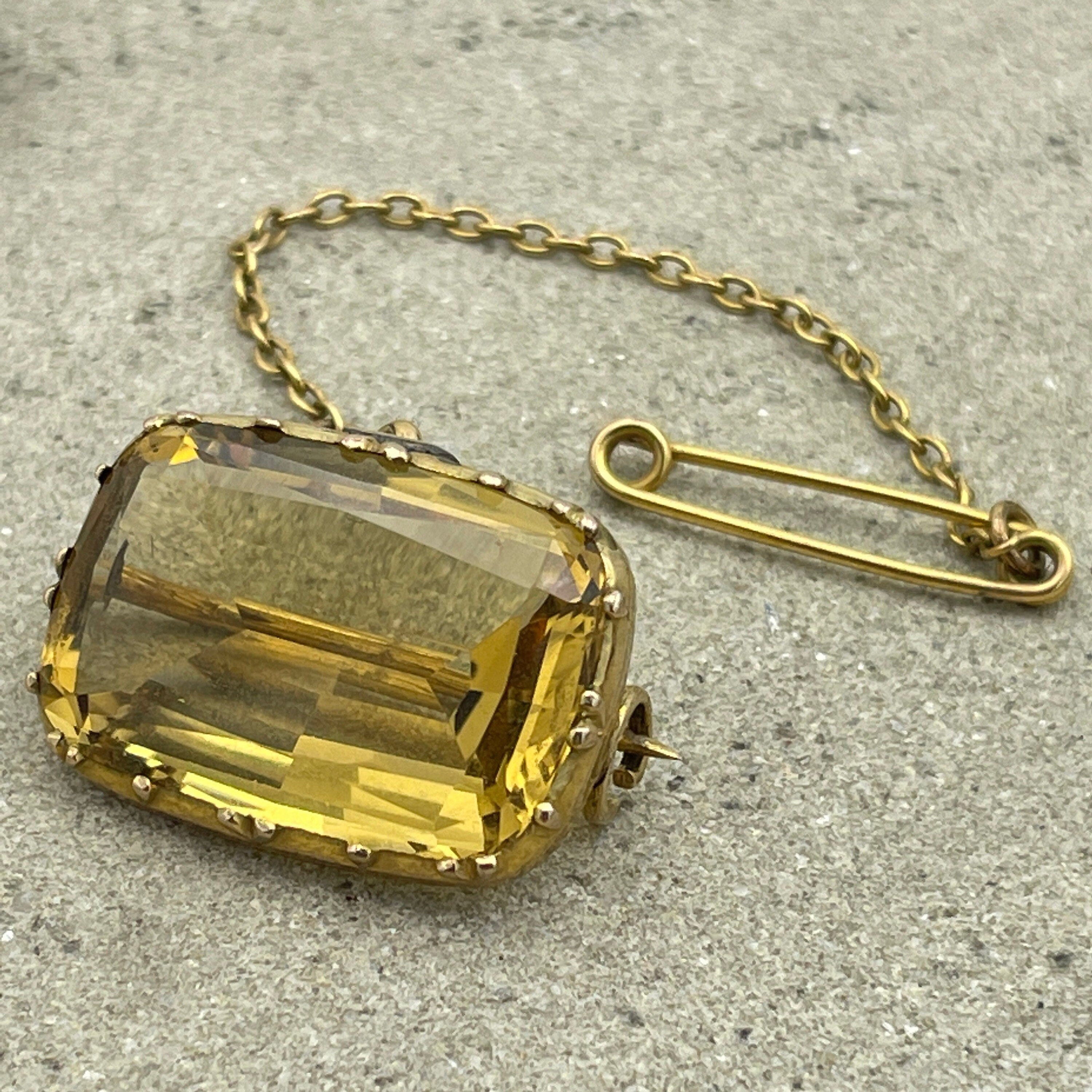Antique, 15ct Gold, Faceted Citrine Brooch