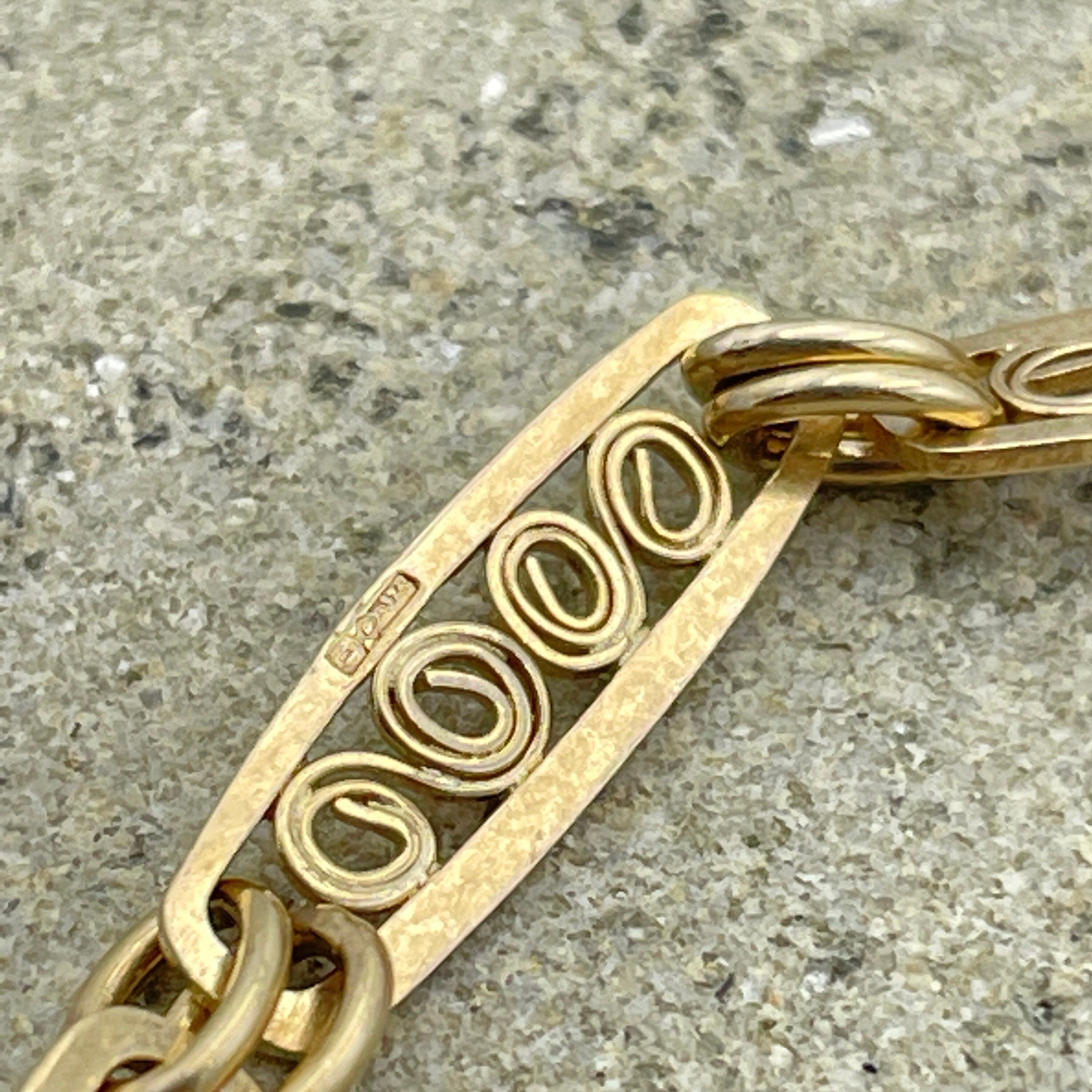 Vintage 9ct gold fancy link filigree chain, 14.5 grams