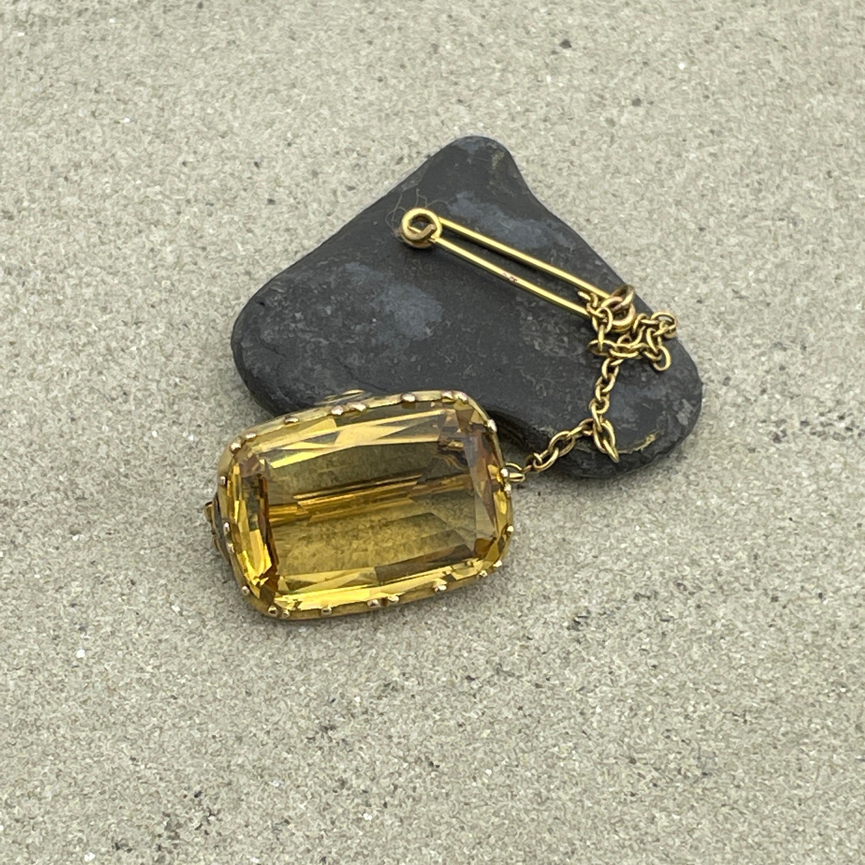 Antique, 15ct Gold, Faceted Citrine Brooch