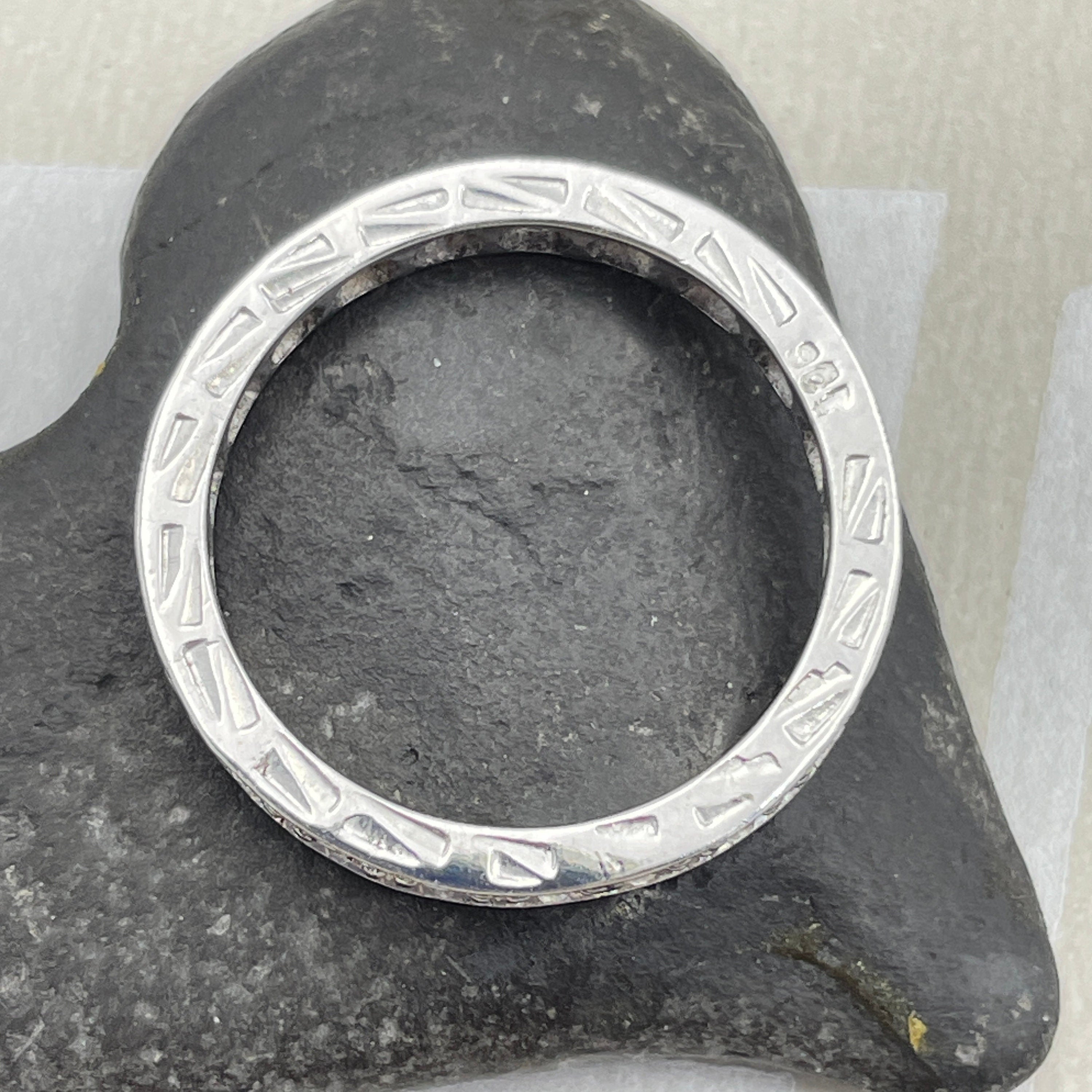 Art deco, 9ct white gold white topaz, etched eternity ring