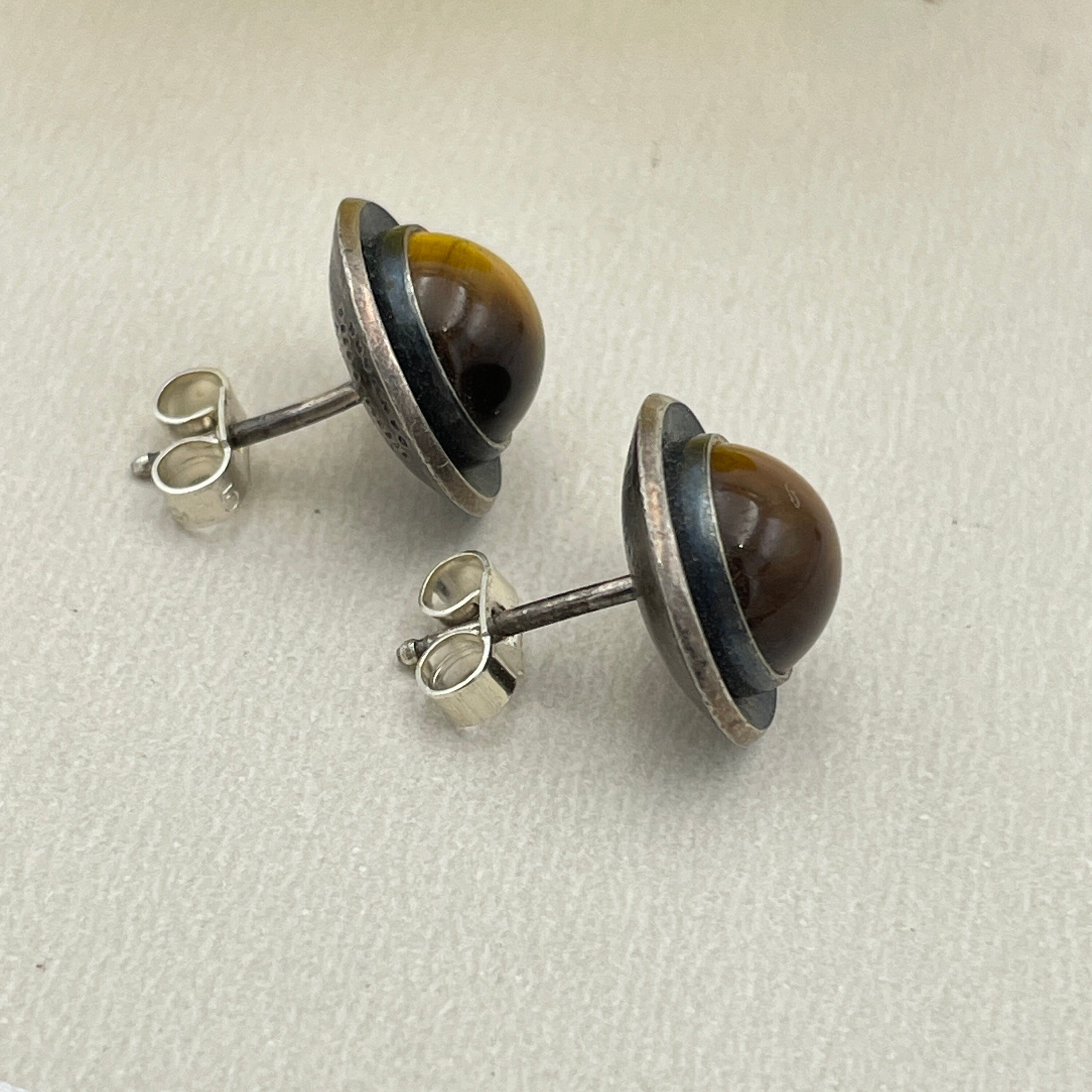 Vintage niels erik from, danish sterling silver, tiger's eye stud earrings