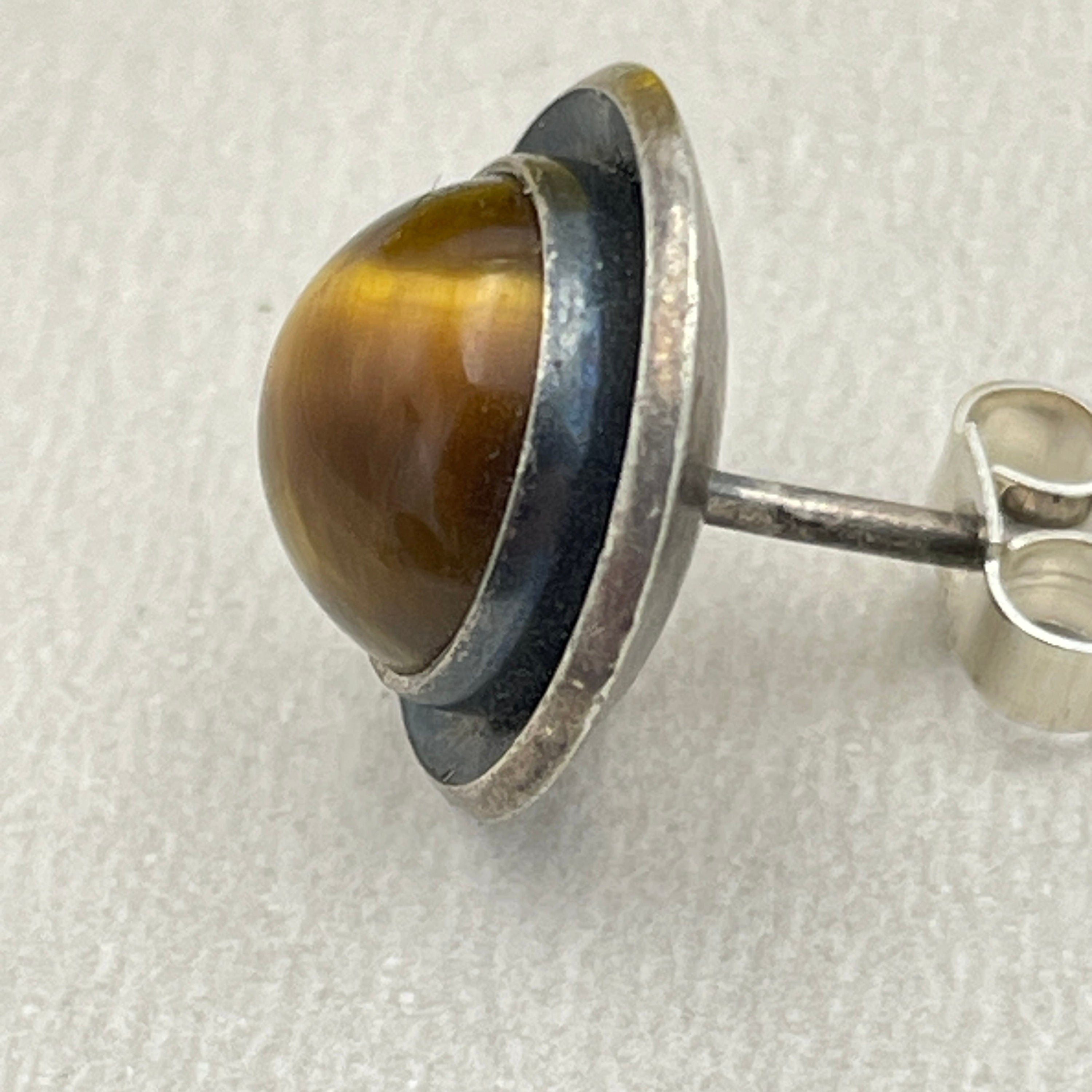 Vintage niels erik from, danish sterling silver, tiger's eye stud earrings