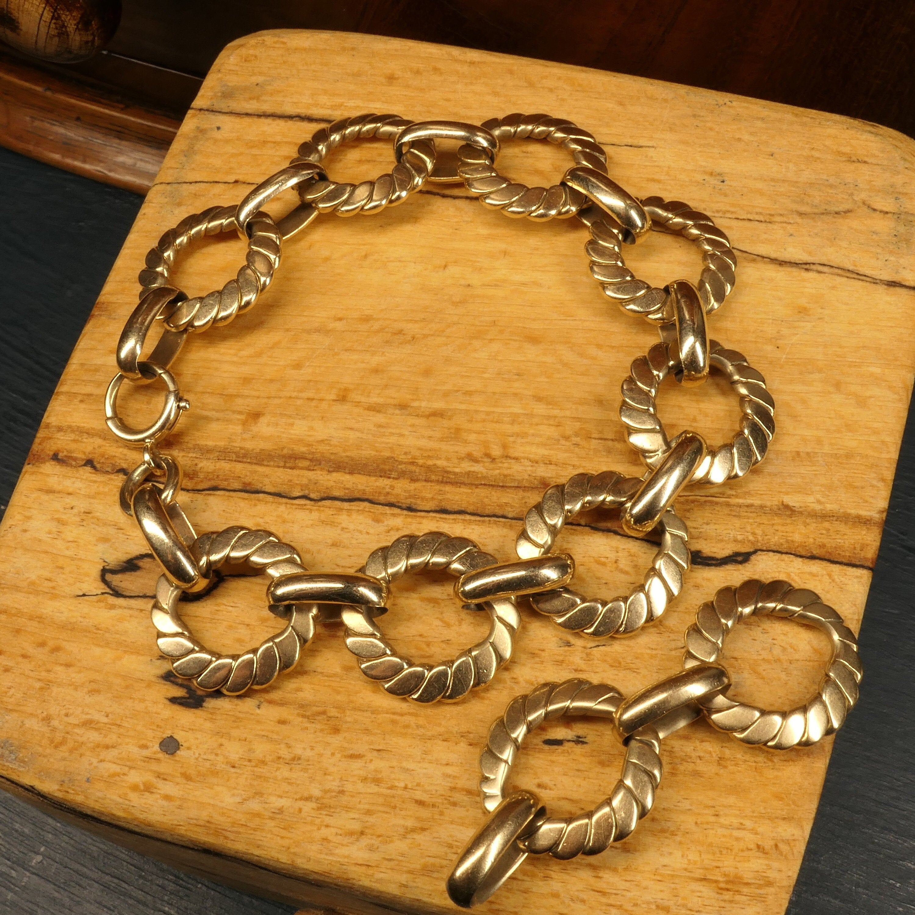 Mid century, 9ct gold fancy link bracelet, 32.6 grams.