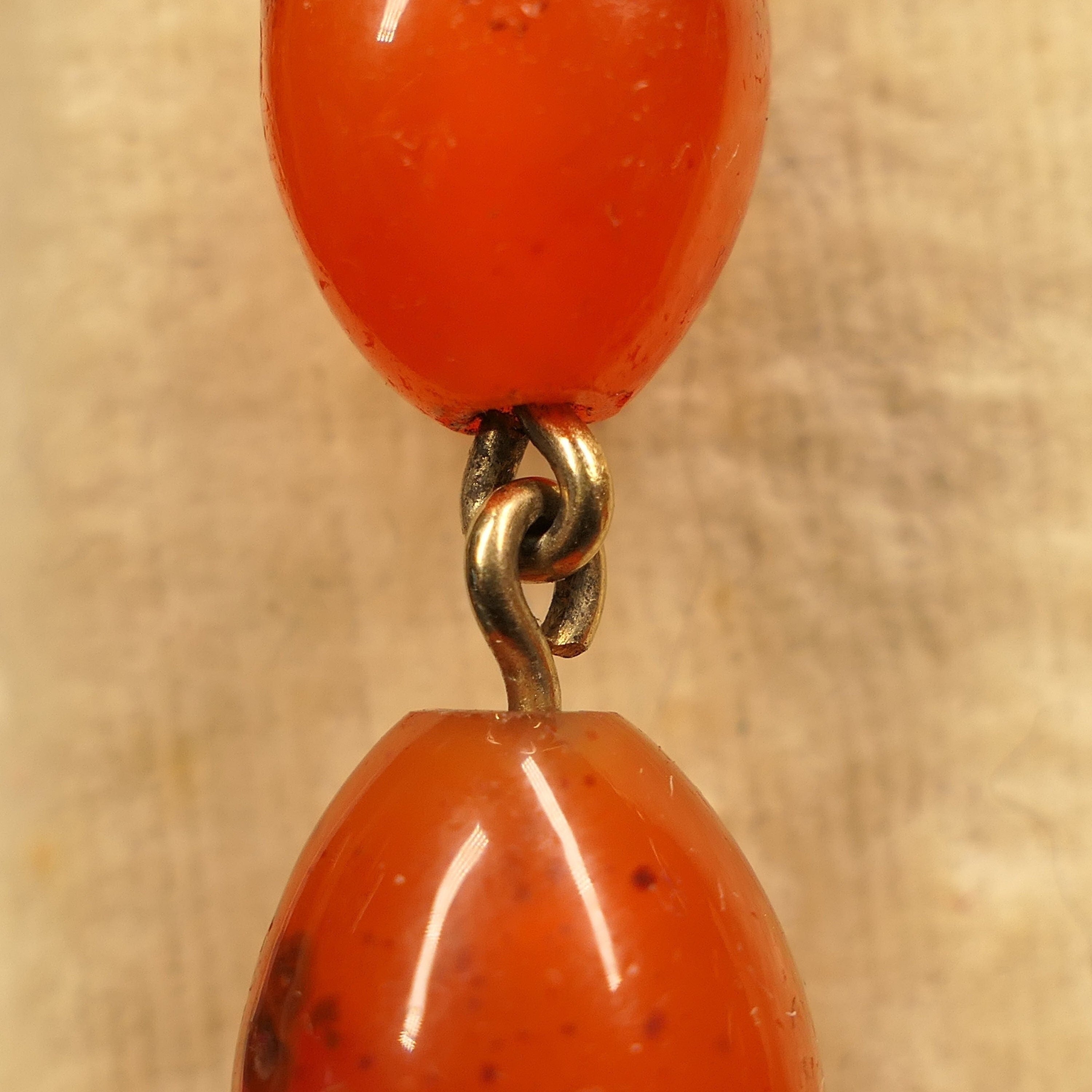 Antique carnelian bead, long drop earrings