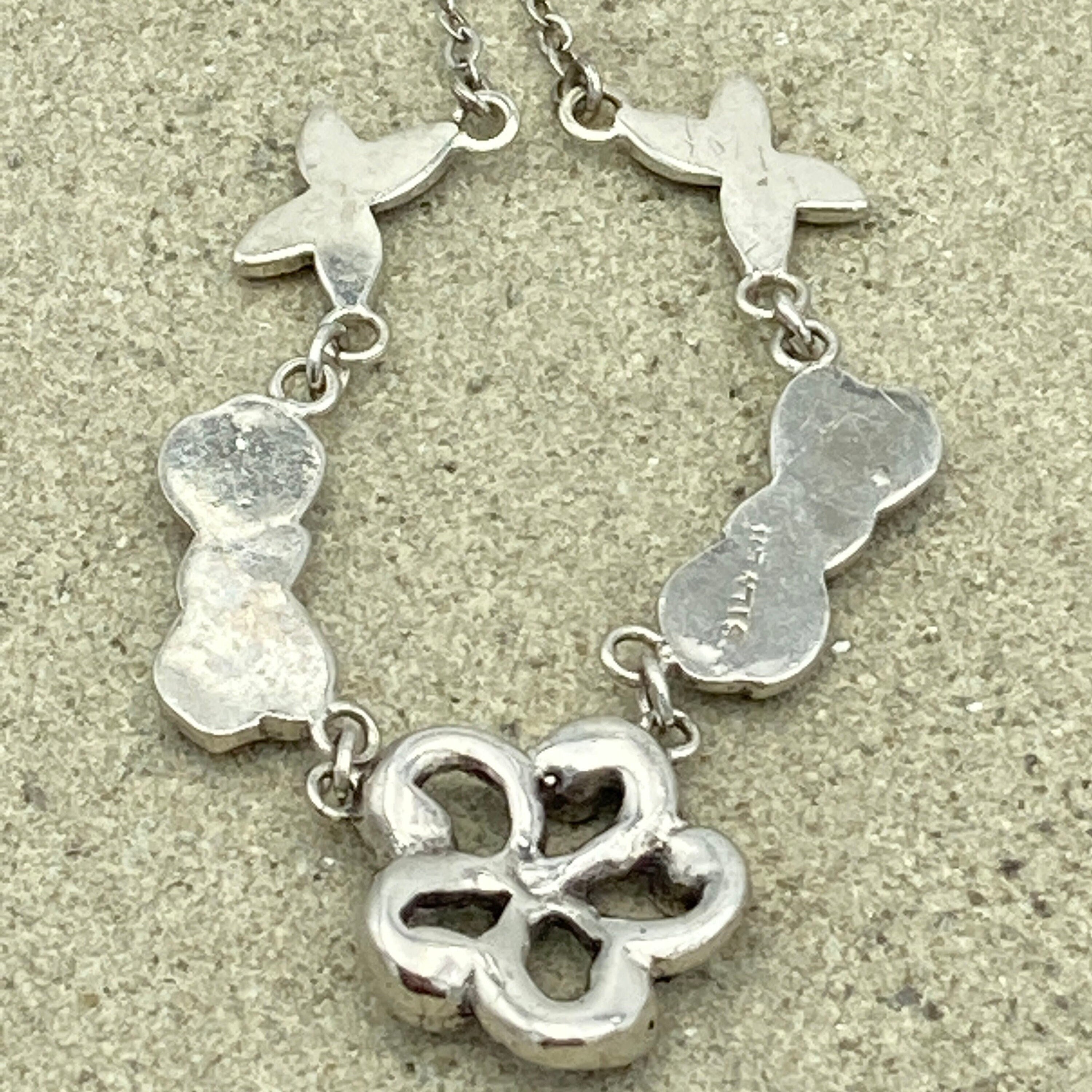 Vintage 1950s sterling silver and marcasite flower bows & butterfly necklace