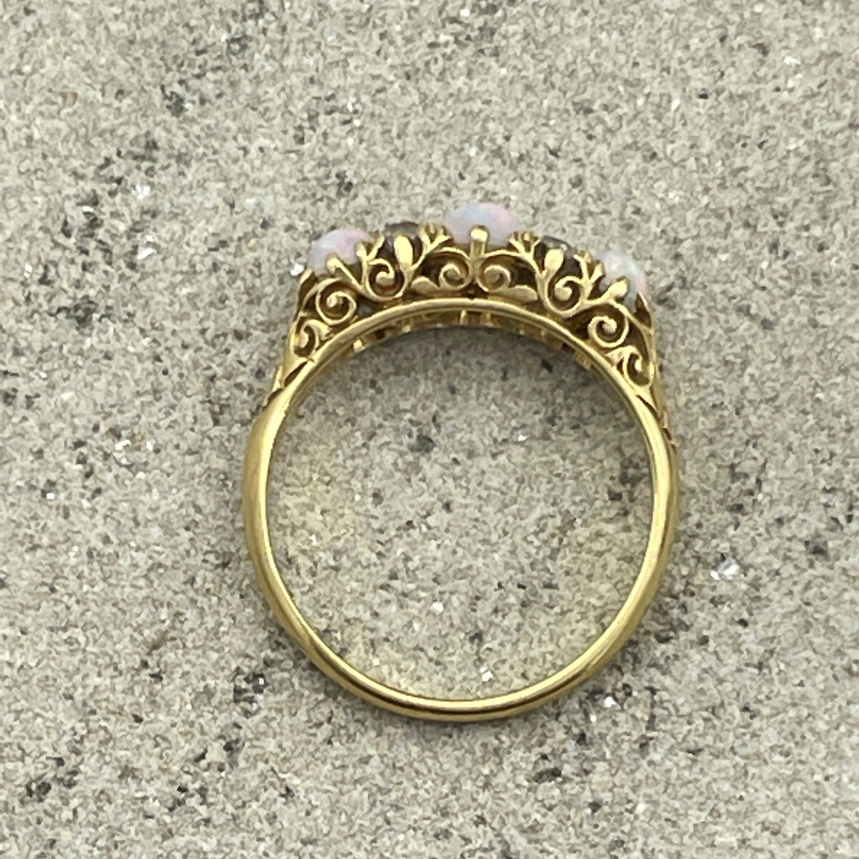 Edwardian, 18ct gold, opal & old cut diamond ring