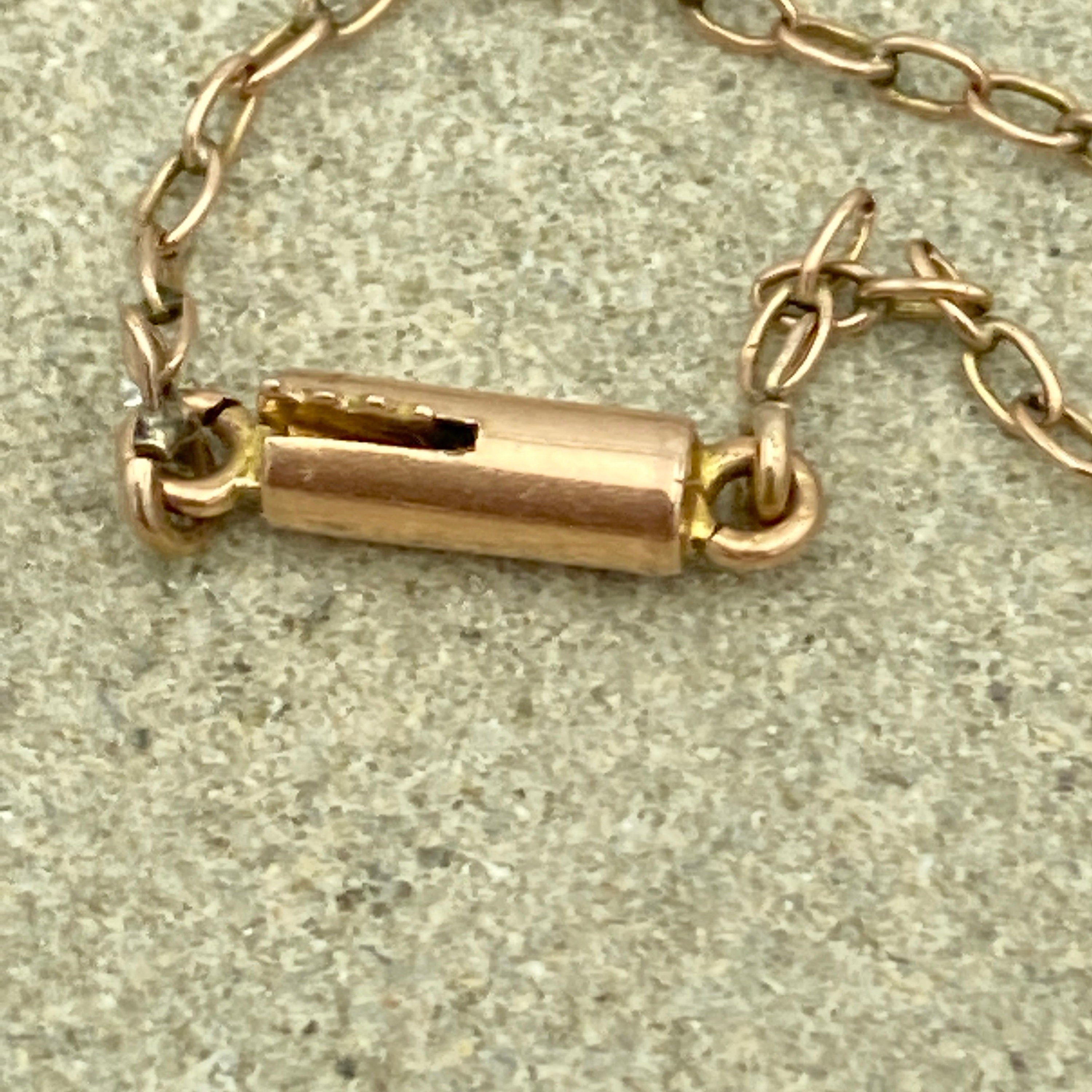 Edwardian 9ct gold pink tourmaline & seed pearl pendant necklace-  9ct gold trace link chain, barrel clasp