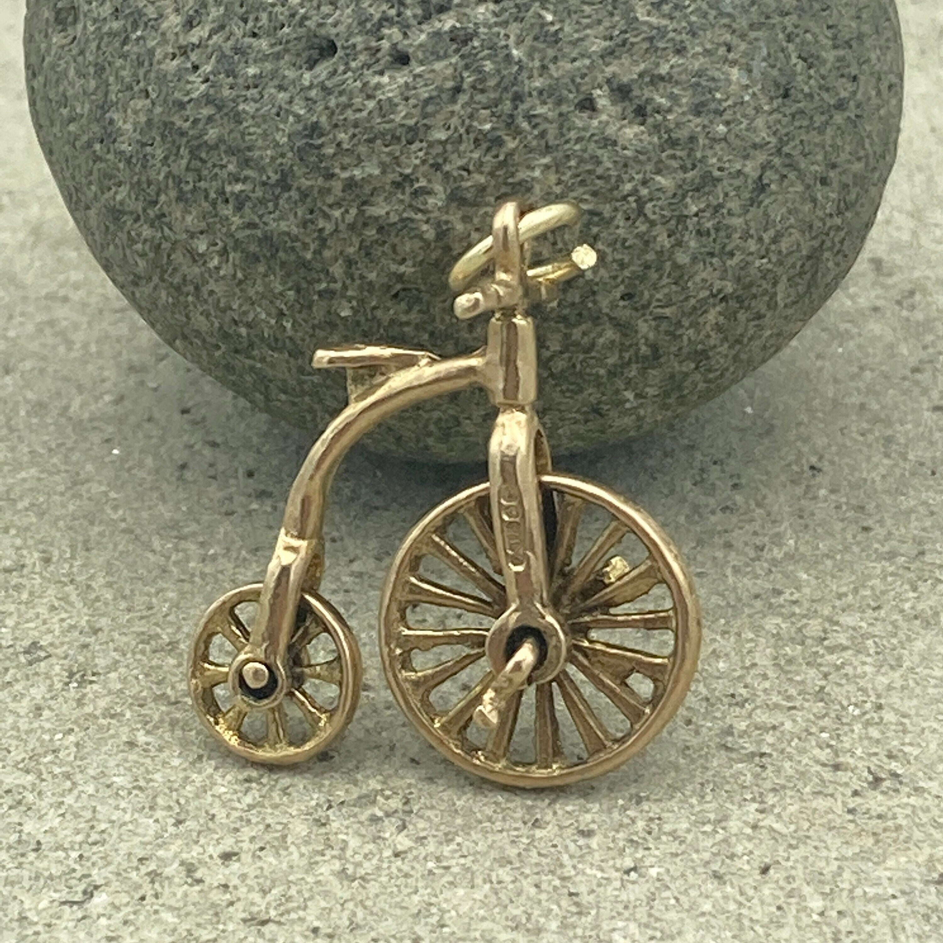 Vintage solid 9ct gold penny farthing bicycle charm / pendant hallmarked london 1963 9k gold 3d charm