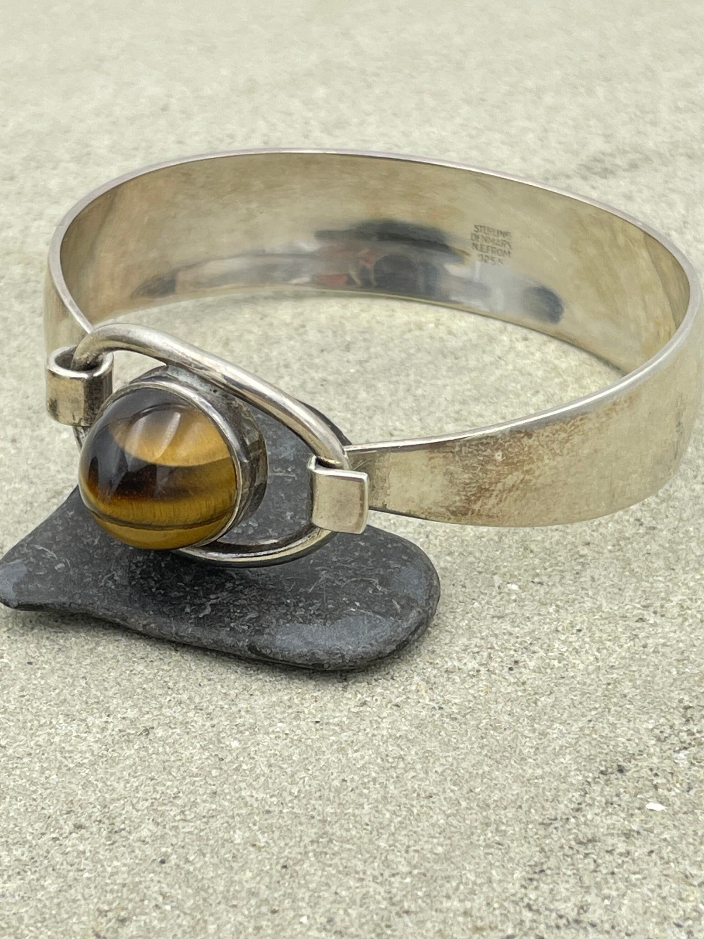 Vintage n.e from of denmark, sterling silver & tigers eye bangle