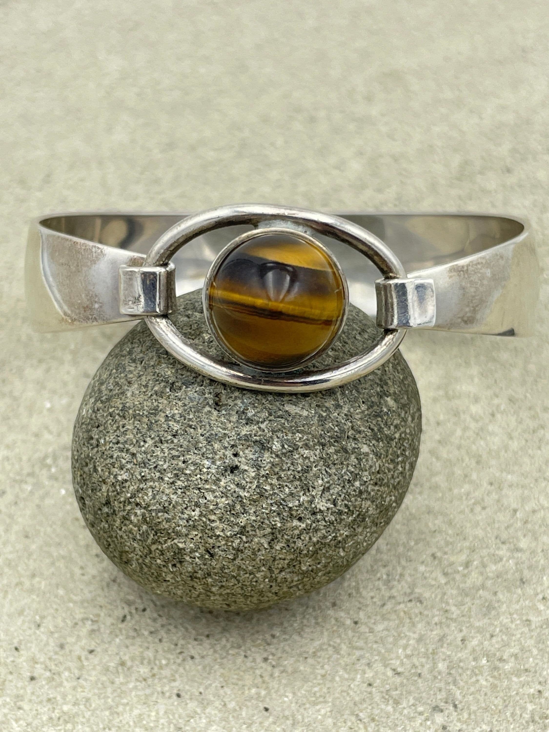 Vintage n.e from of denmark, sterling silver & tigers eye bangle