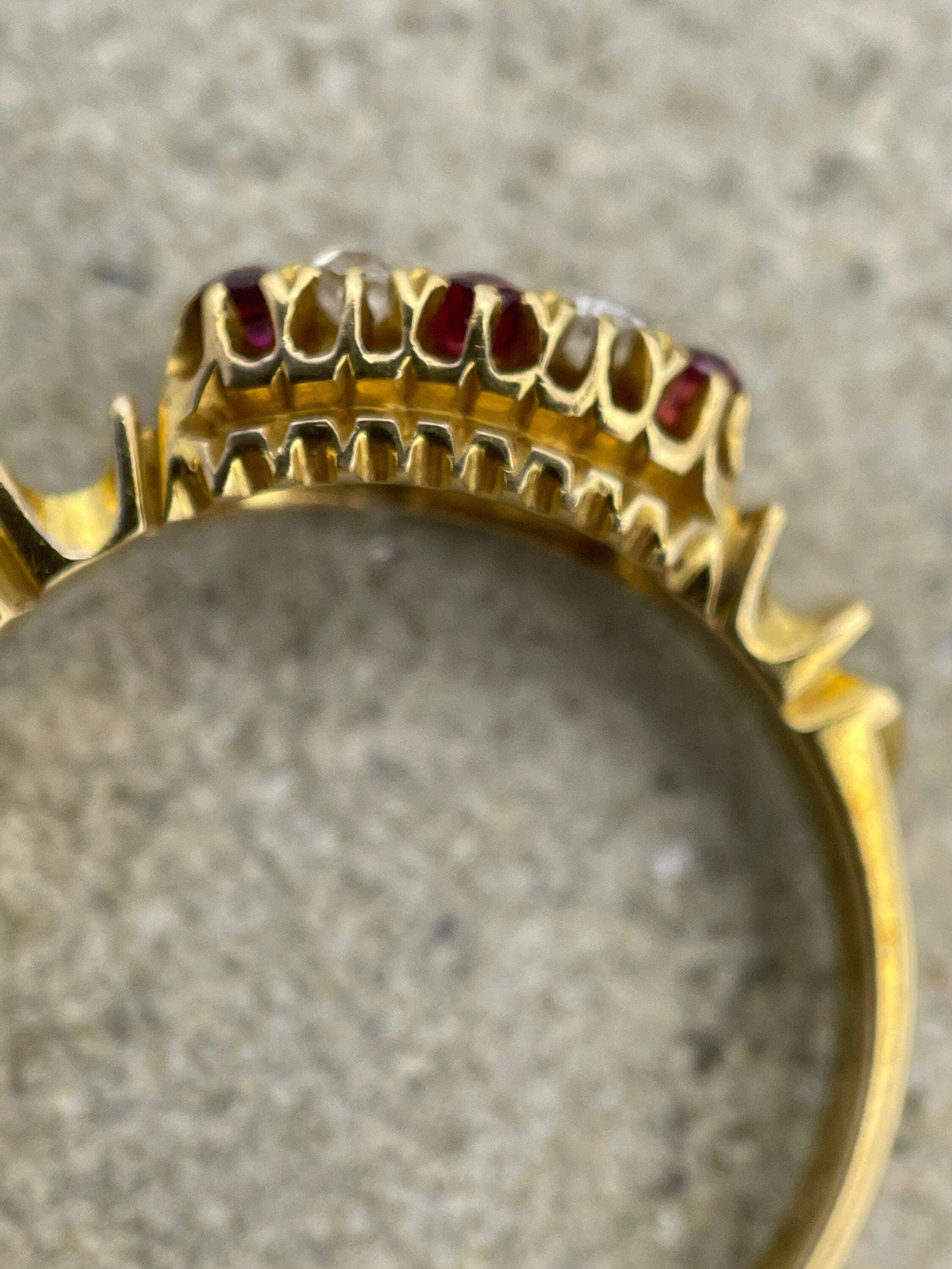 Victorian 18ct gold old cut diamond & ruby 2 row chequerboard ring hallmarked 1893