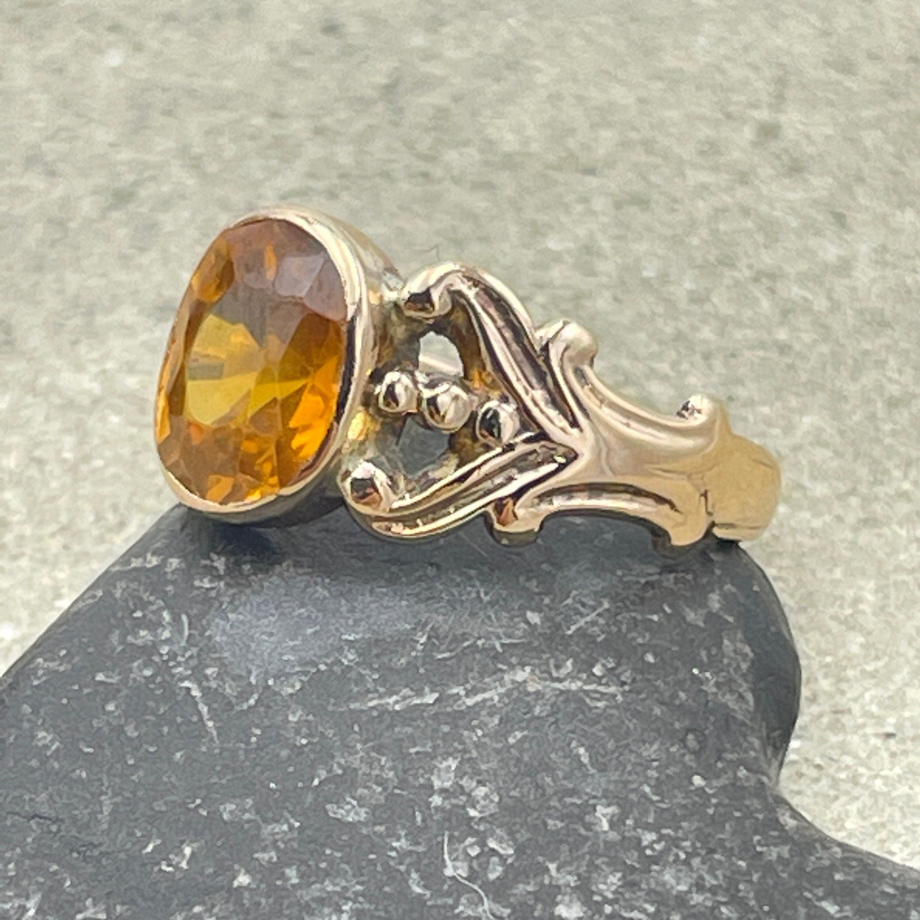 Antique 9ct Gold Citrine Paste Ring