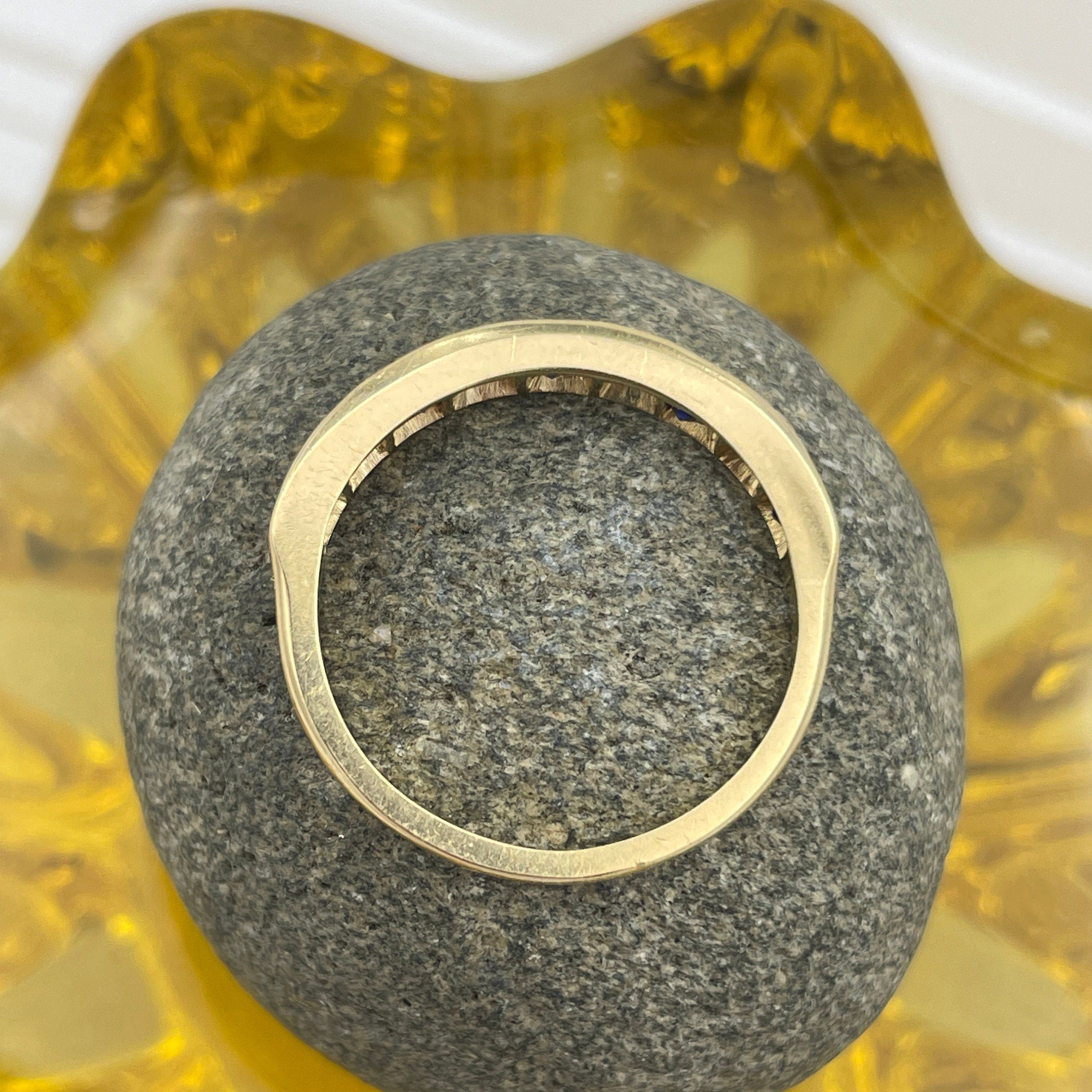 Art deco, 18ct gold old cut diamond & sapphire half eternity ring