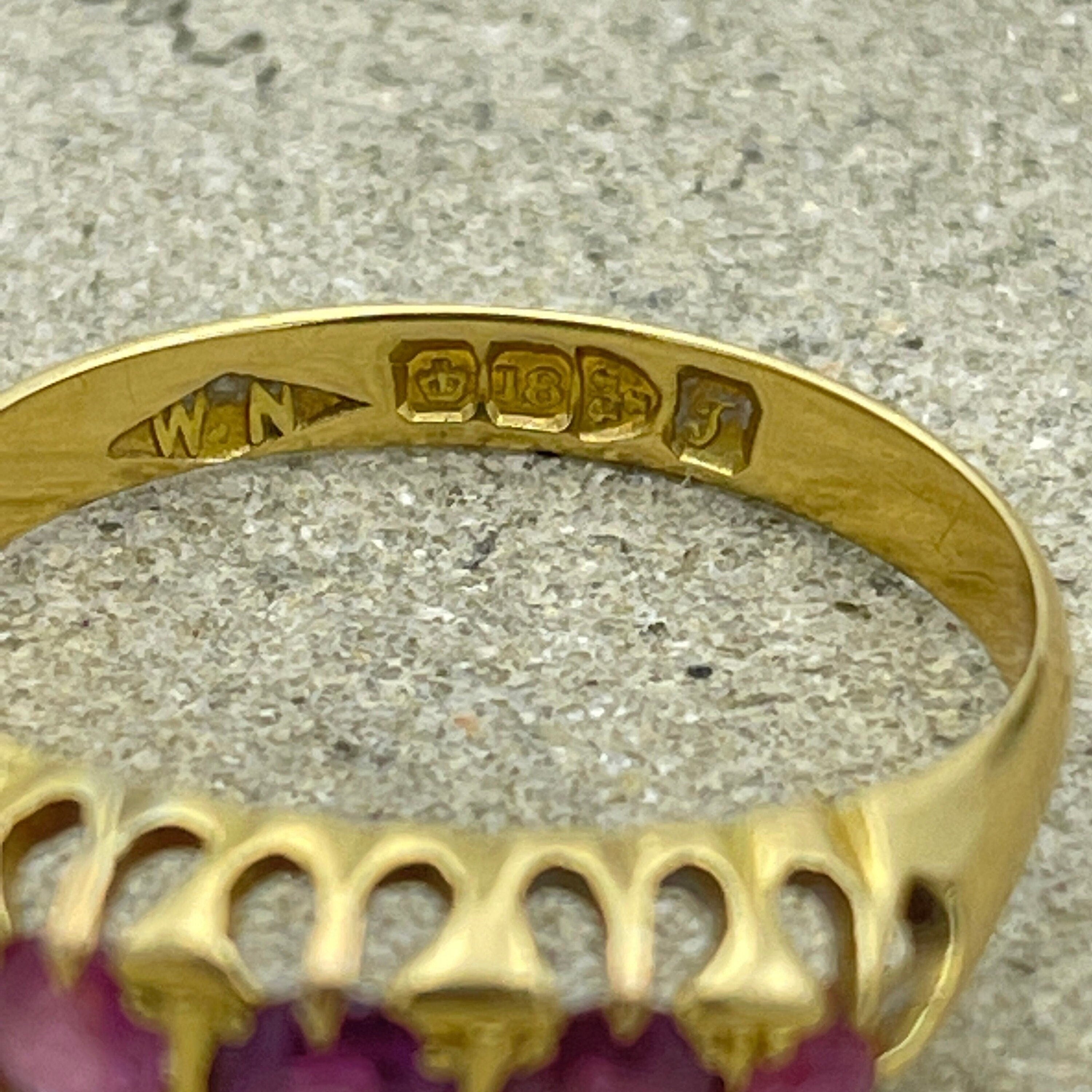 Antique 18ct gold five stone pink tourmaline ring, hallmarked chester 1919