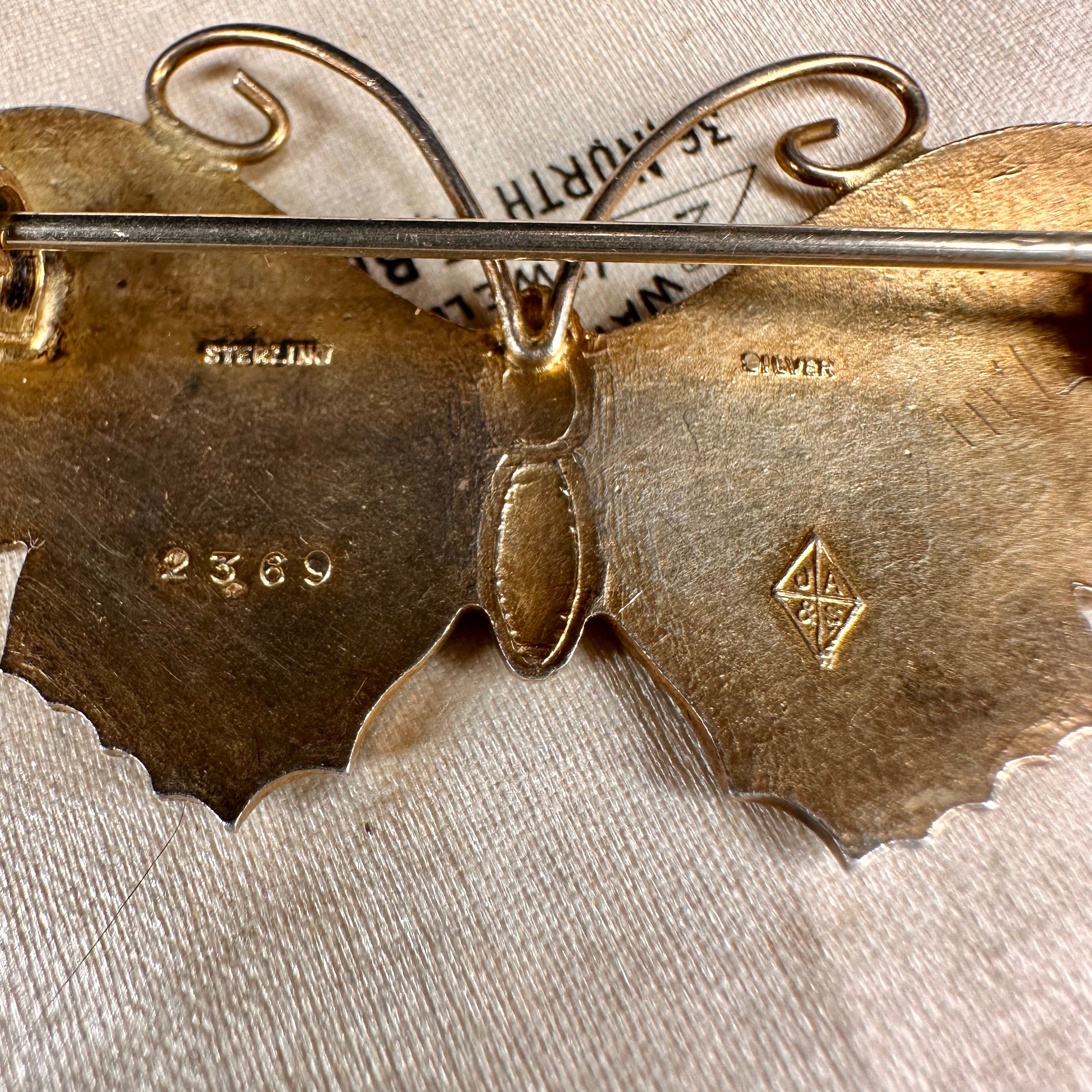 Art Nouveau, Enamel, Sterling Silver, Butterfly Brooch By John Aitken & Sons