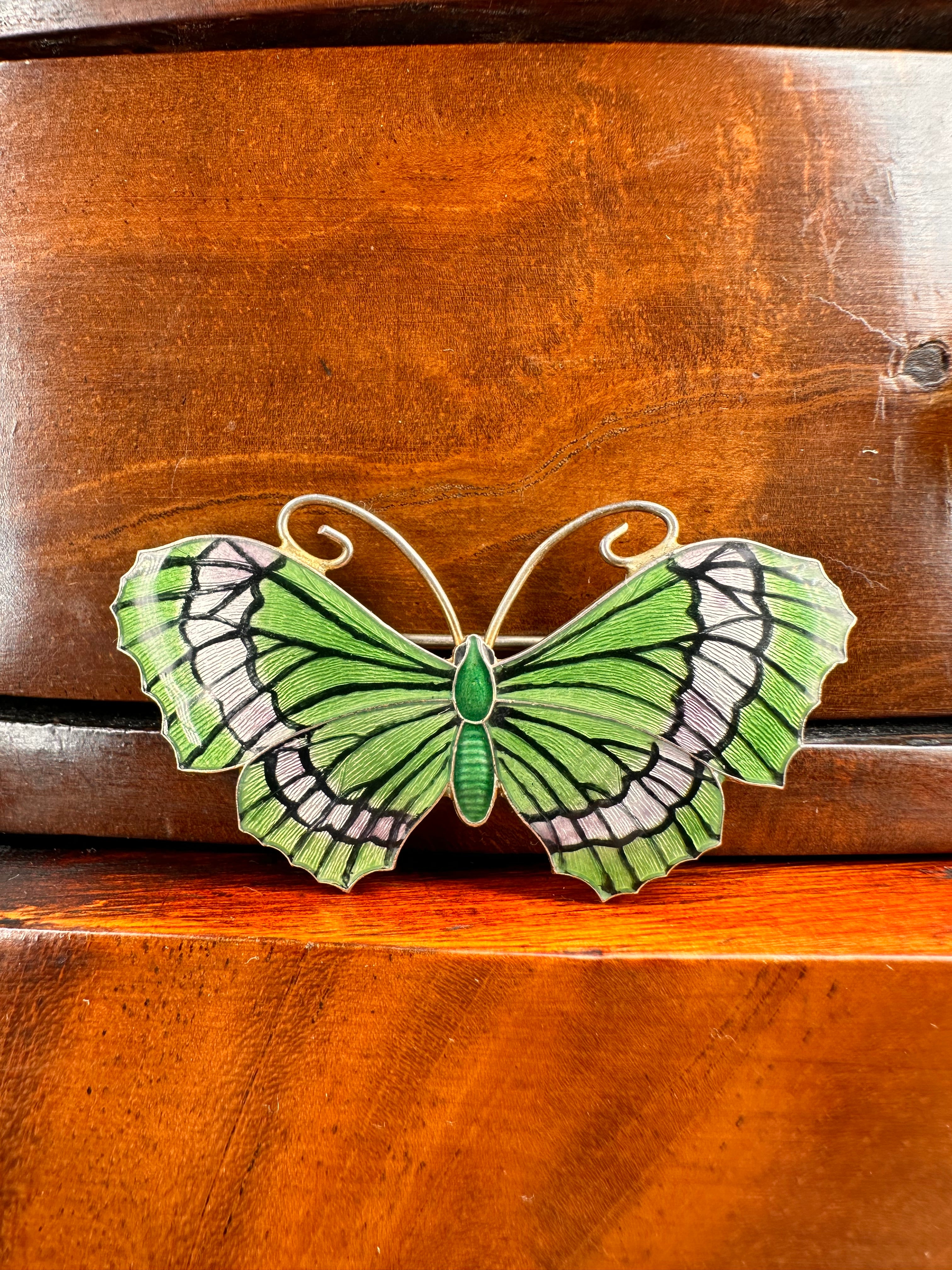 Art Nouveau, Enamel, Sterling Silver, Butterfly Brooch By John Aitken & Sons